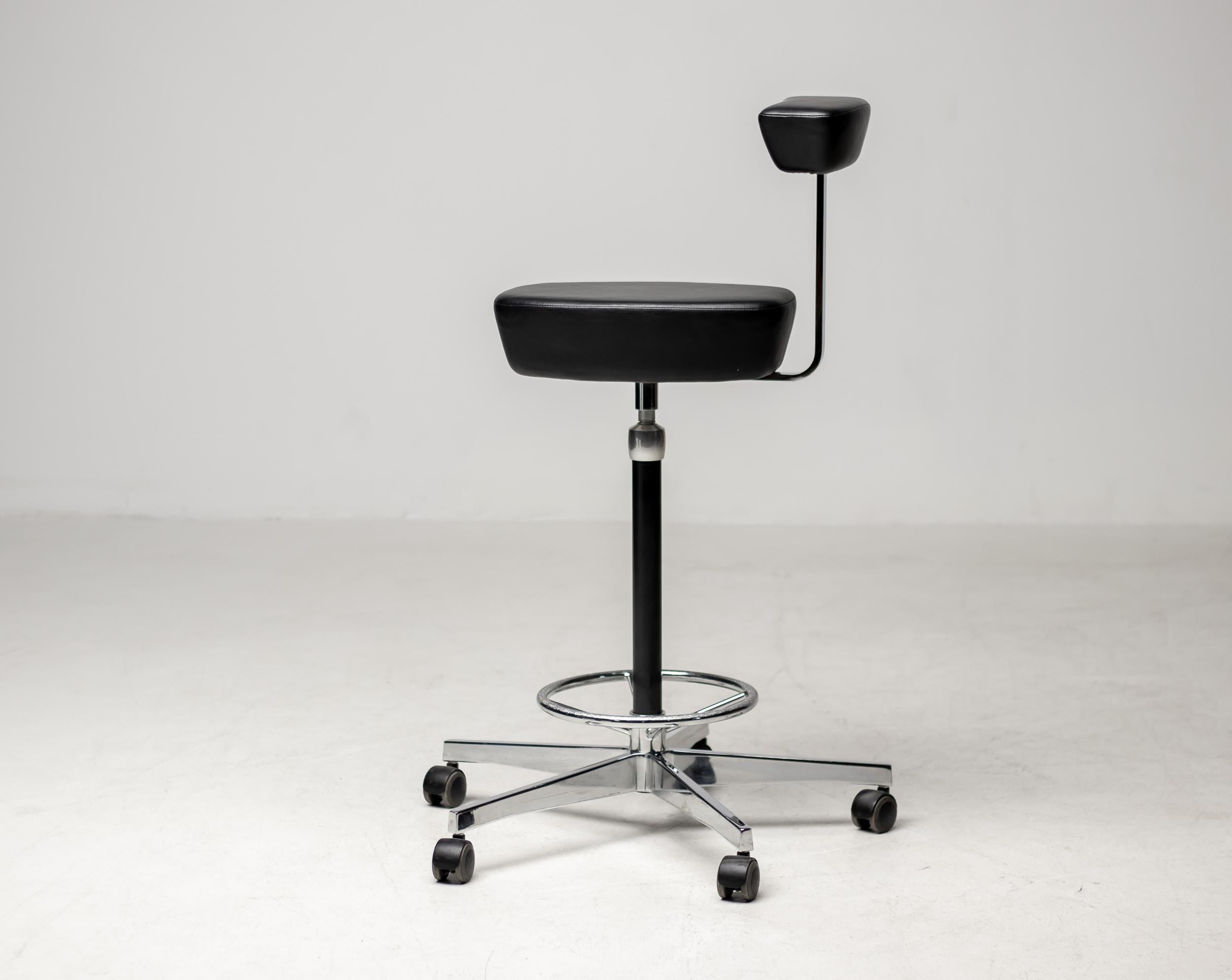 Aluminum Perch Stool in Black Leather by George Nelson and Robert Propst For Sale