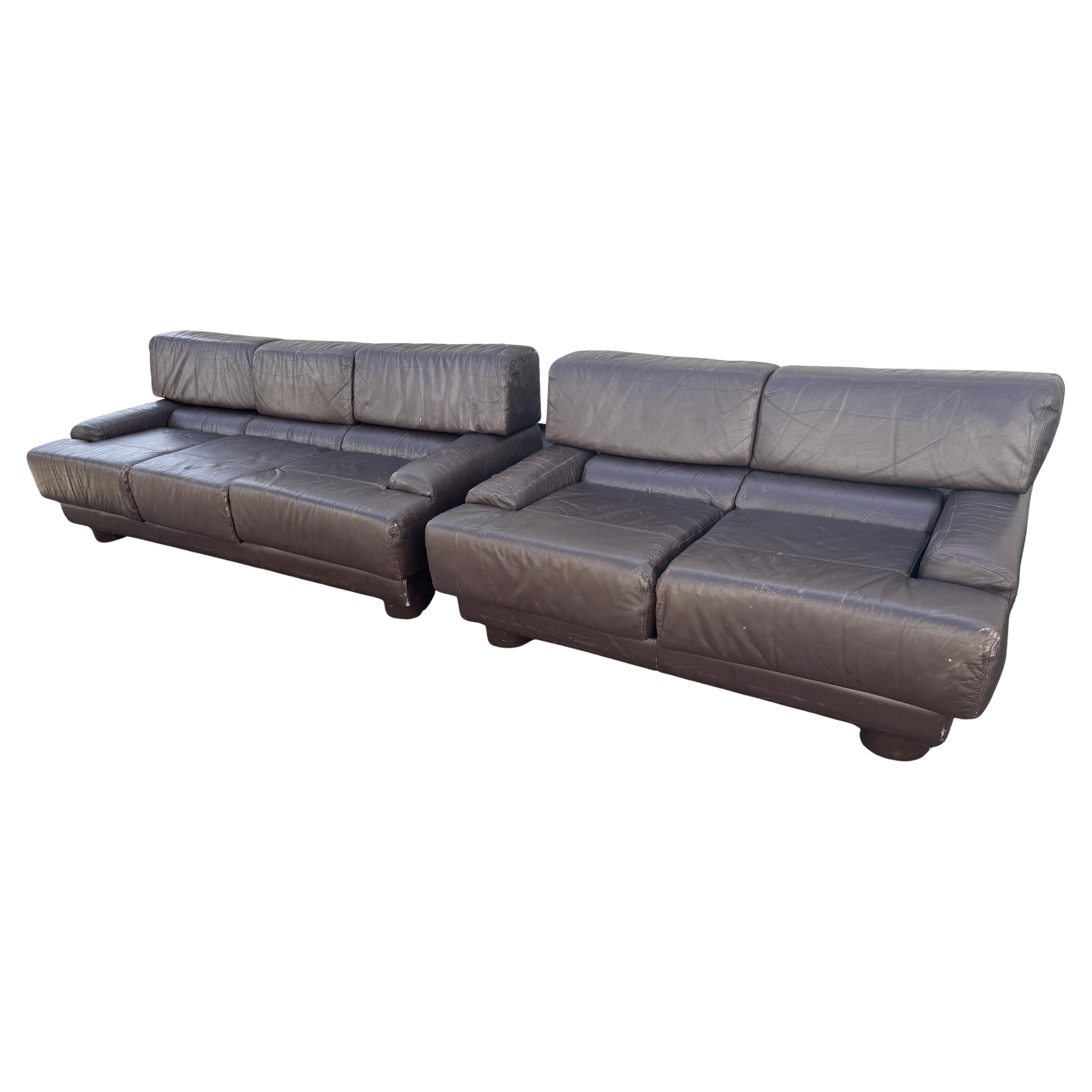 Percival Lafer 3 Seat Brown Leather Sofa and Loveseat  (lounge chairs available)