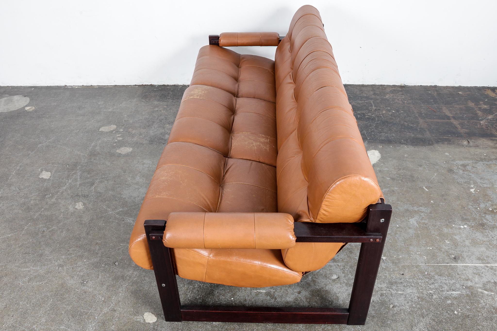 Percival Lafer 3-Seat MP-167 Sofa in Original Burnt Orange Leather, Brazil 1