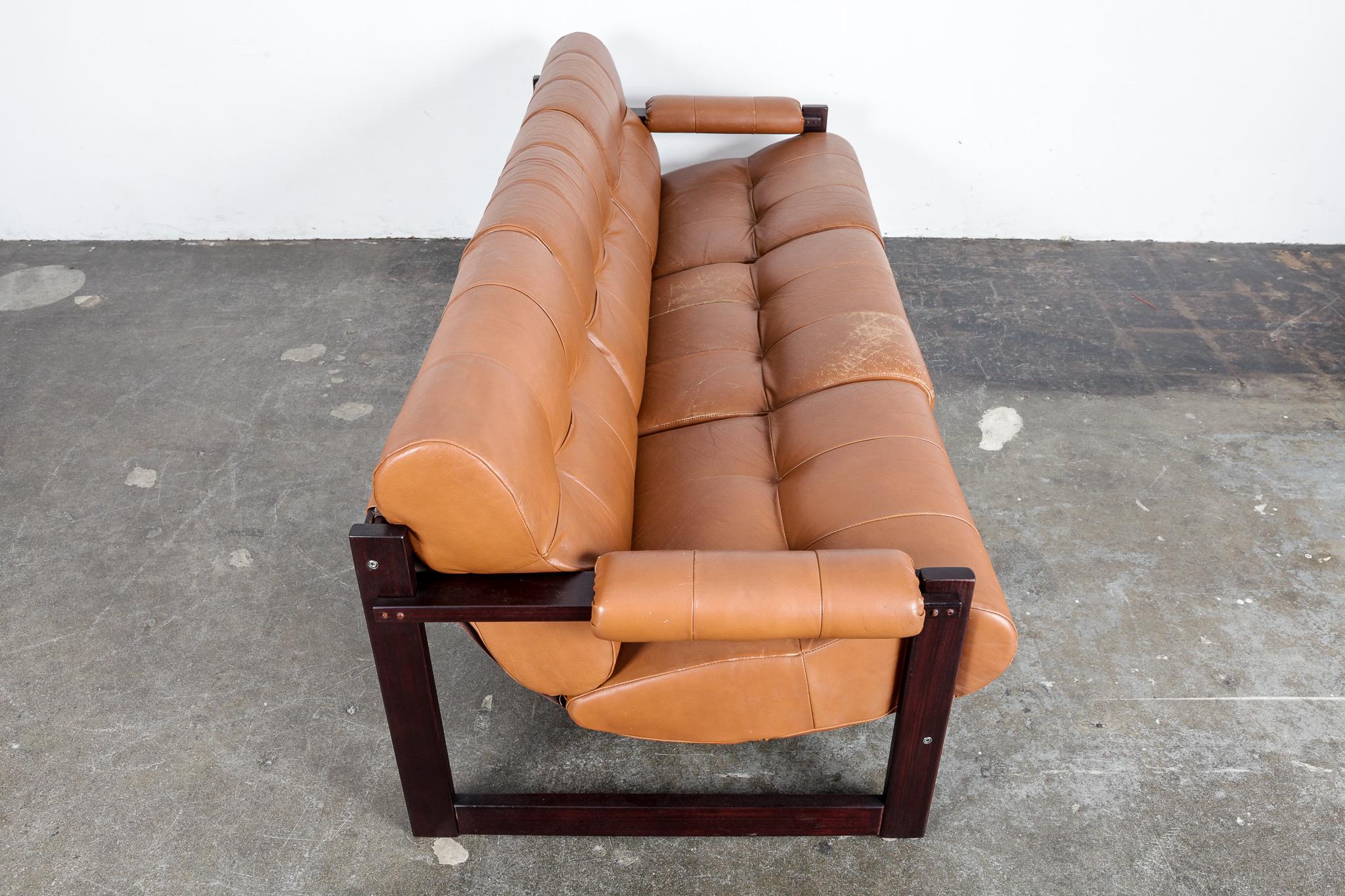 Brazilian Percival Lafer 3-Seat MP-167 Sofa in Original Burnt Orange Leather, Brazil