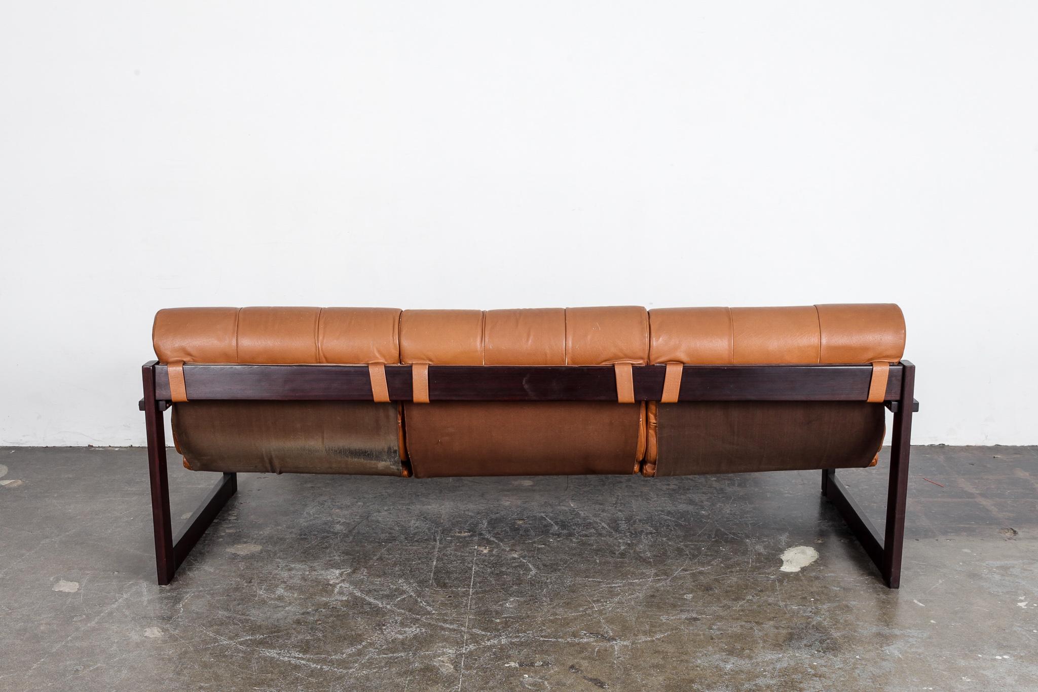 Percival Lafer 3-Seat MP-167 Sofa in Original Burnt Orange Leather, Brazil In Good Condition In North Hollywood, CA