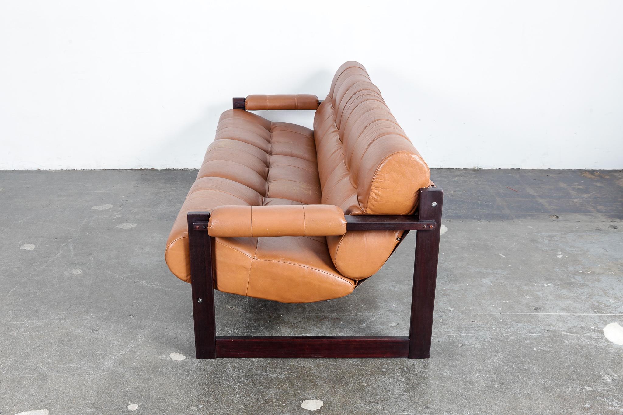 Late 20th Century Percival Lafer 3-Seat MP-167 Sofa in Original Burnt Orange Leather, Brazil