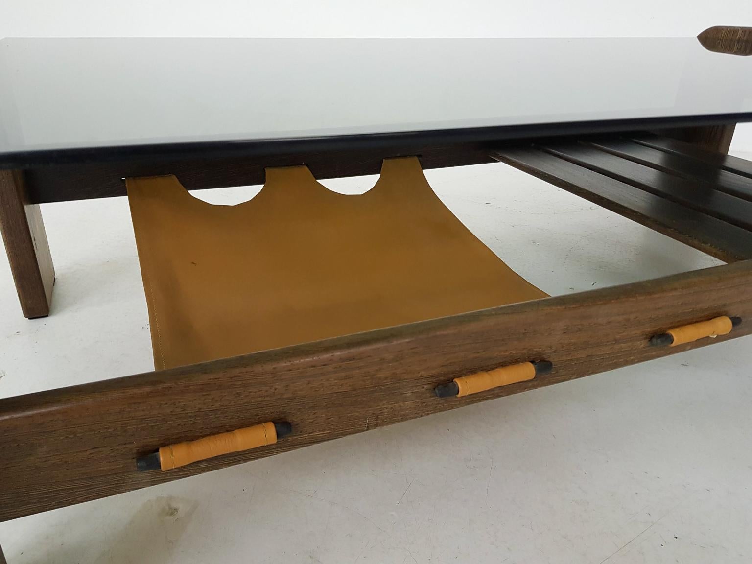 Percival Lafer Attributed Glass, Wenge and Leather Coffee Table, Brasil, 1970s 3
