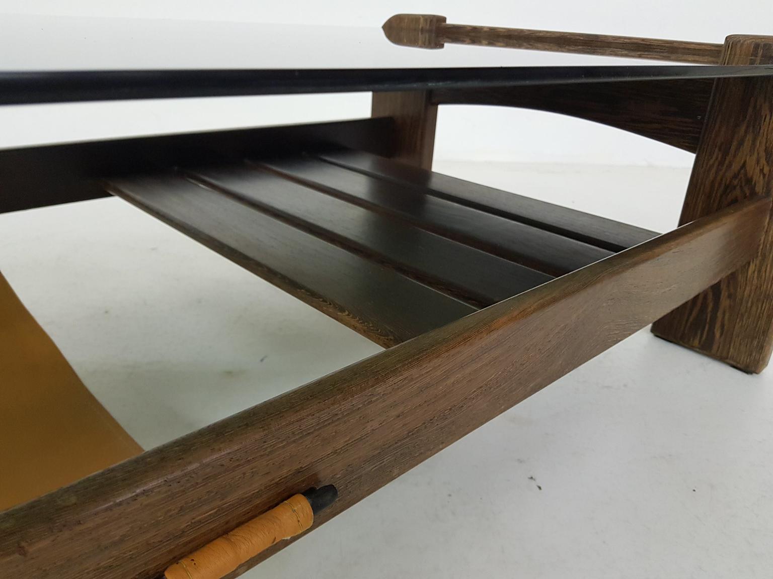 Percival Lafer Attributed Glass, Wenge and Leather Coffee Table, Brasil, 1970s 4