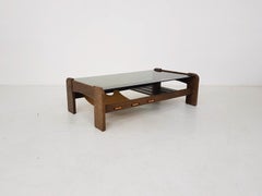 Percival Lafer Attributed Glass, Wenge and Leather Coffee Table, Brasil, 1970s