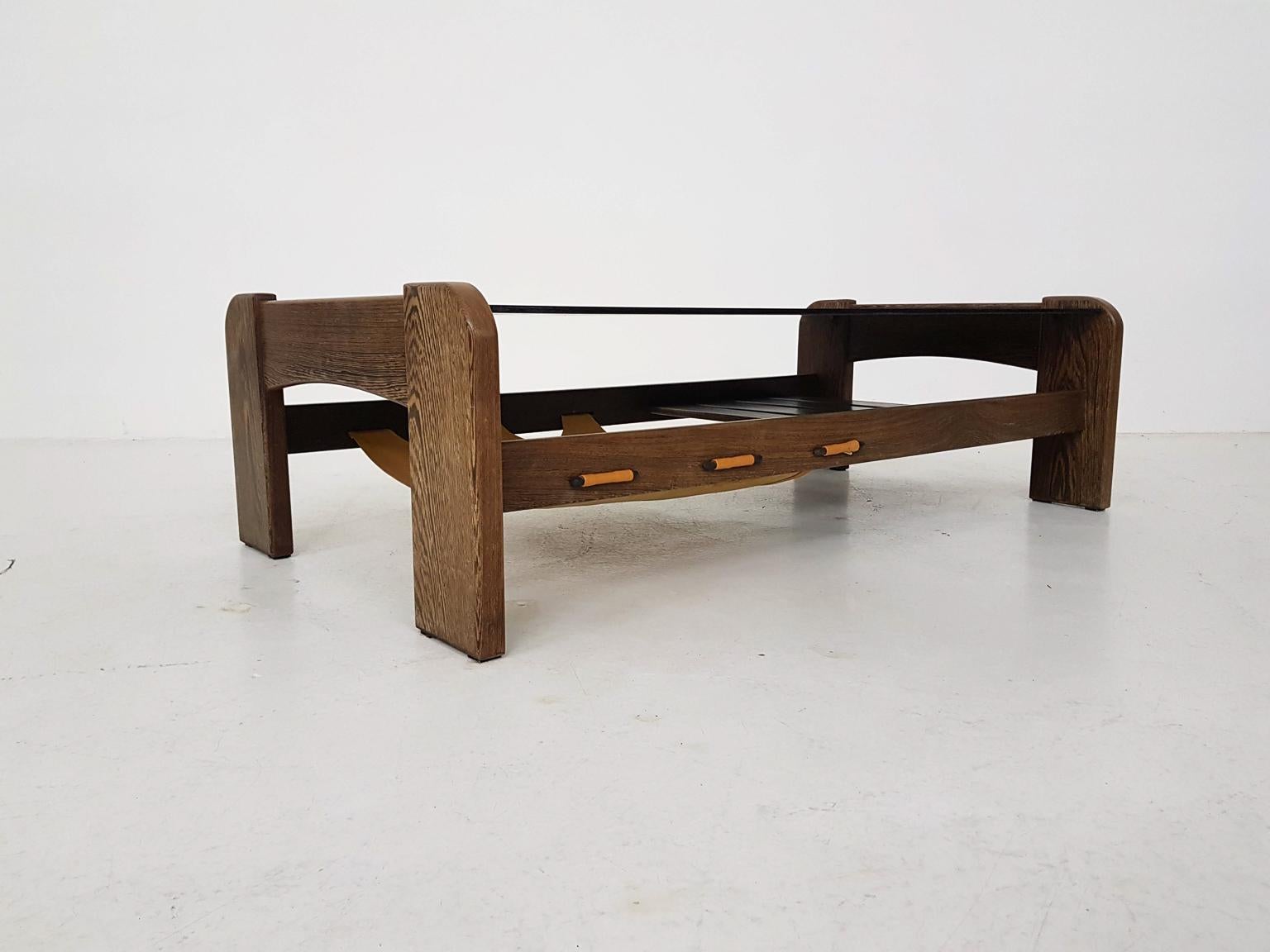 Brazilian Percival Lafer Attributed Glass, Wenge and Leather Coffee Table, Brasil, 1970s