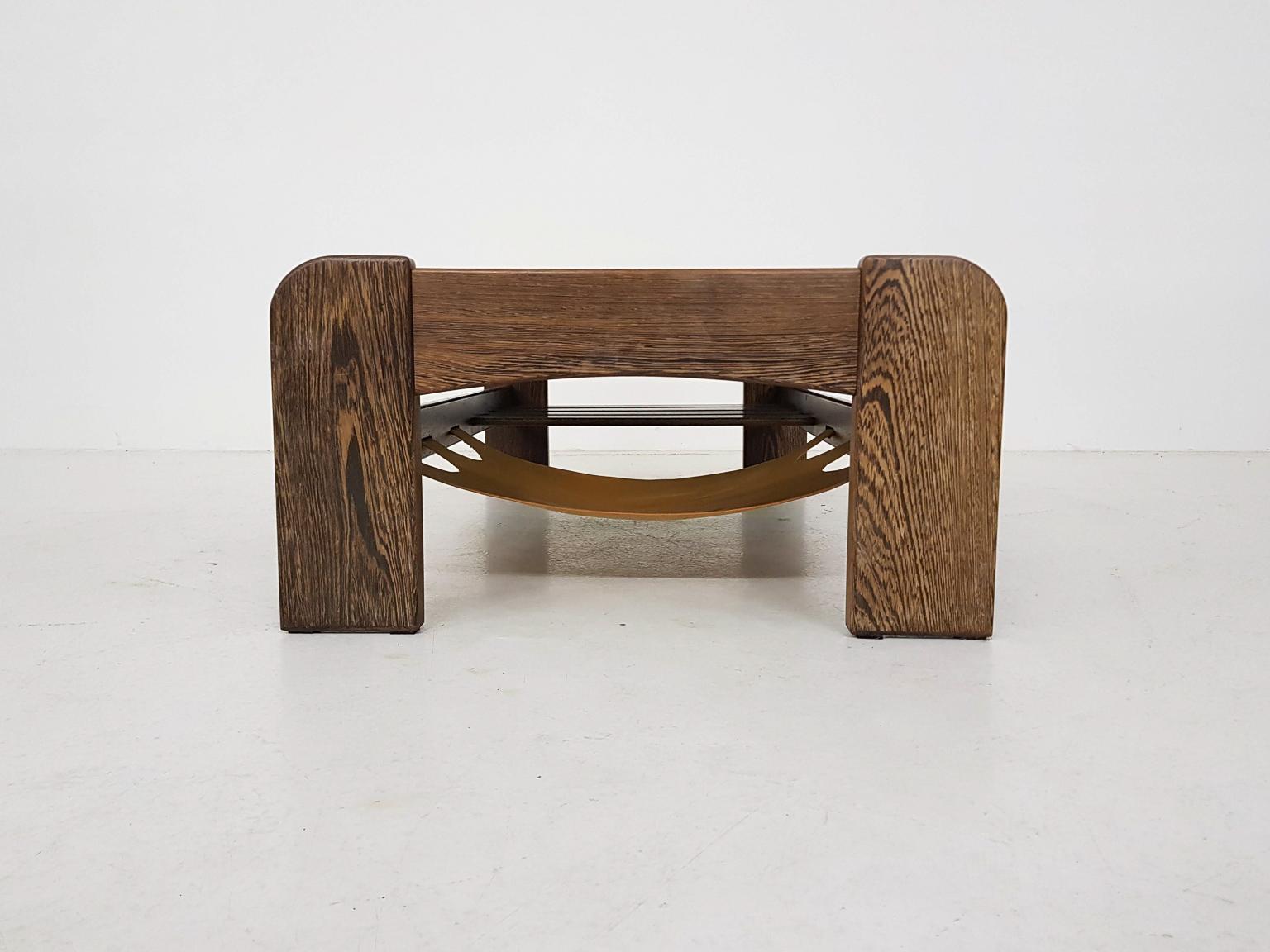 Percival Lafer Attributed Glass, Wenge and Leather Coffee Table, Brasil, 1970s In Good Condition In Amsterdam, NL