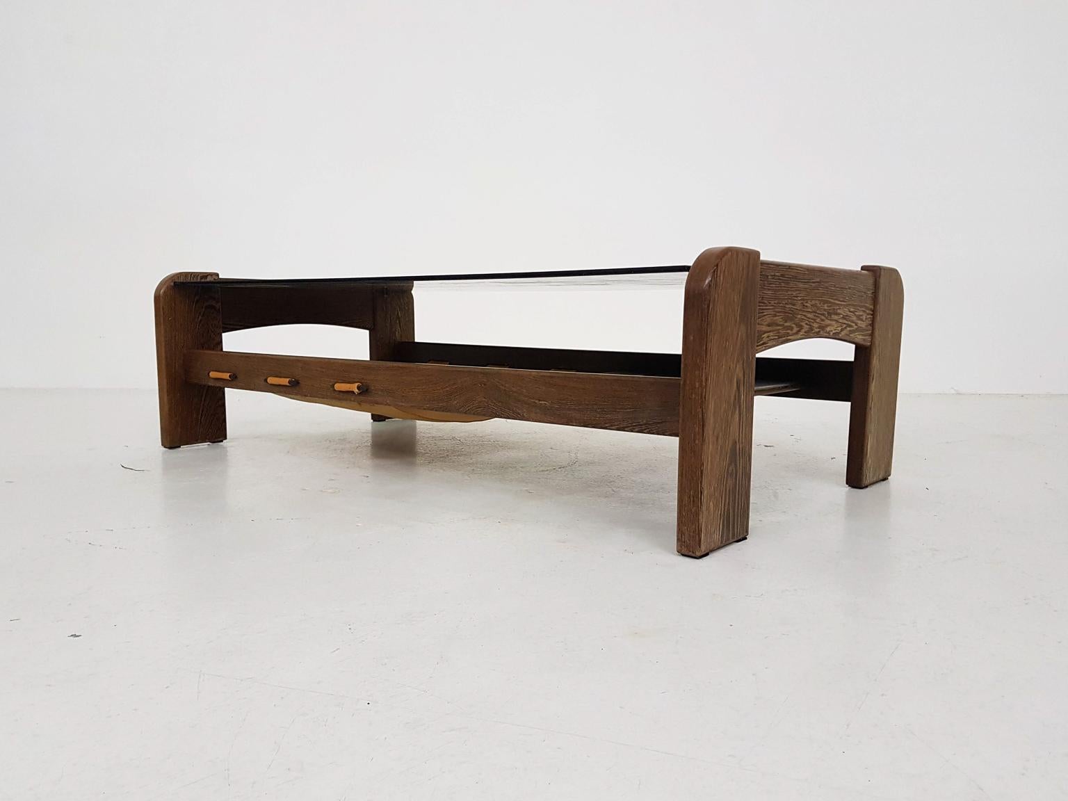 20th Century Percival Lafer Attributed Glass, Wenge and Leather Coffee Table, Brasil, 1970s