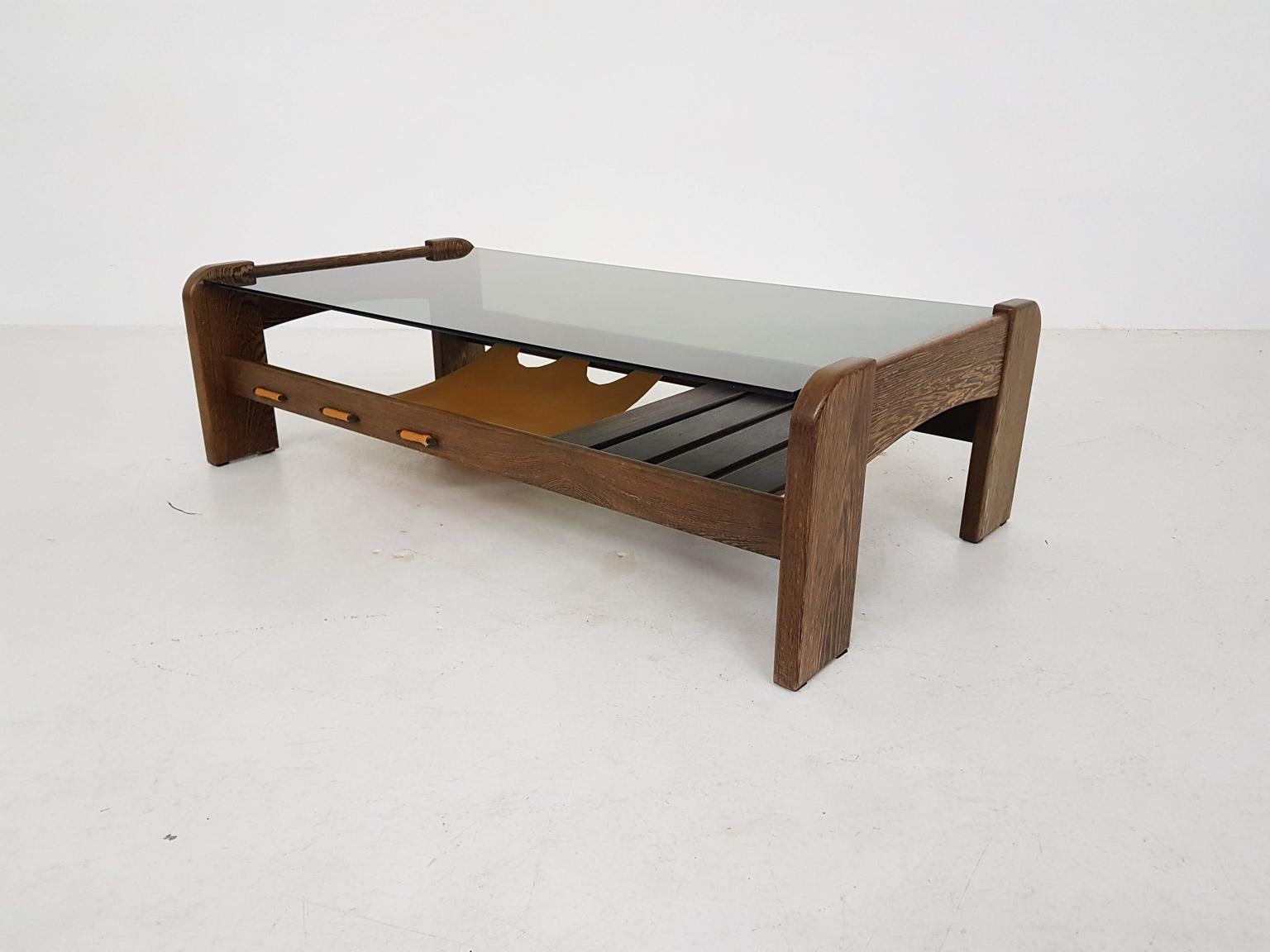 Percival Lafer Attributed Glass, Wenge and Leather Coffee Table, Brasil, 1970s 1