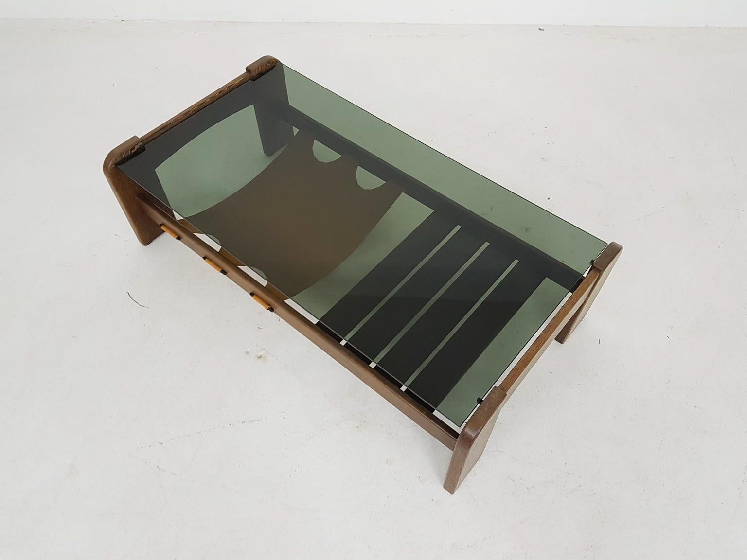 Percival Lafer Attributed Glass, Wenge and Leather Coffee Table, Brasil, 1970s 2