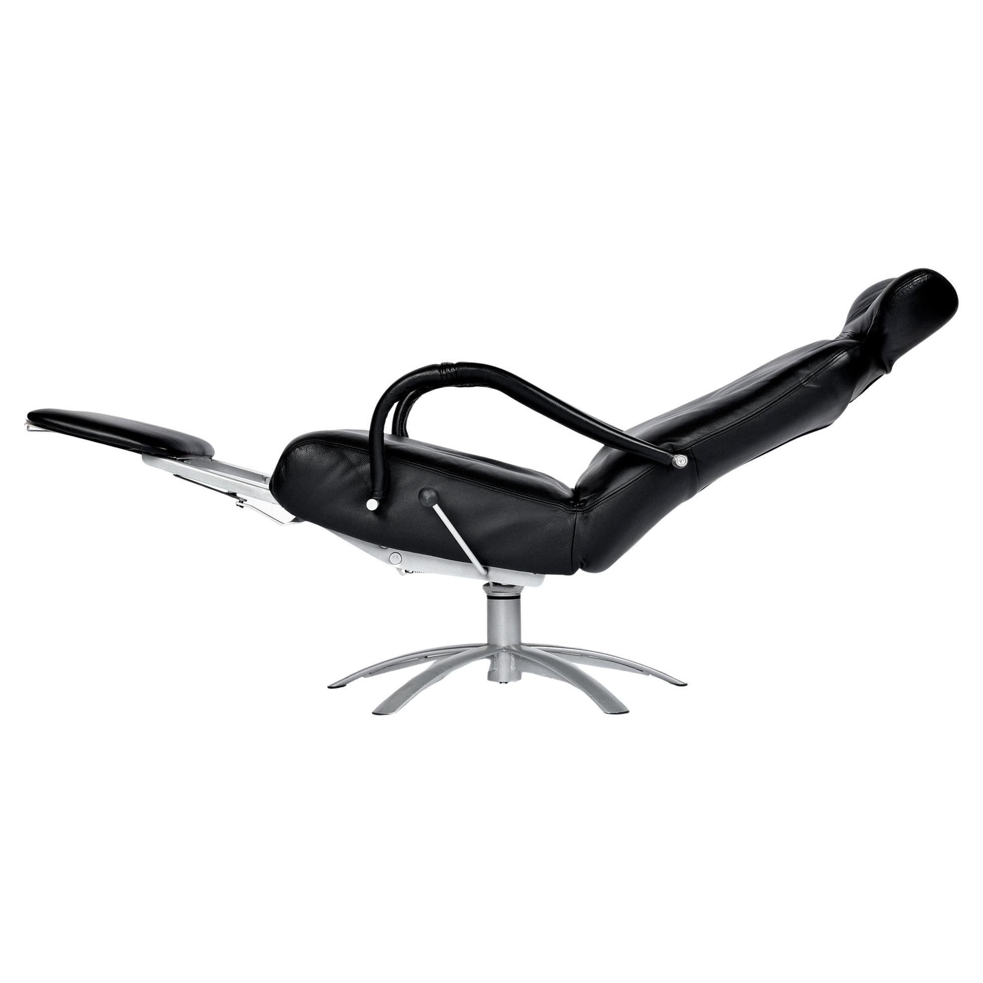 Fauteuil relax pivotant en cuir noir et chrome Percival Lafer, Brésil, 2003