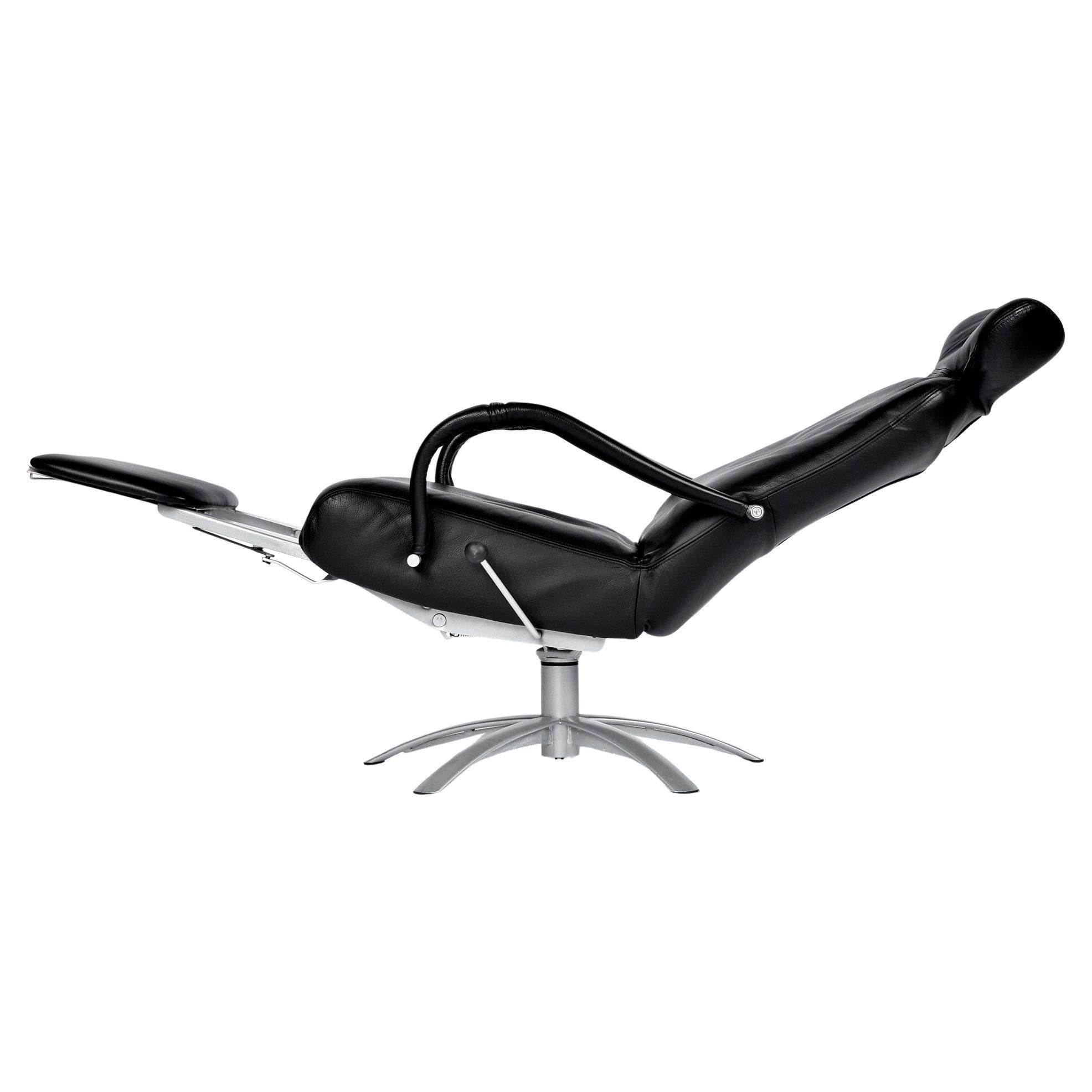 Percival Lafer Black Leather and Chrome Swivel Relax Recliner, Brazil, 2003 For Sale