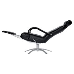 Percival Lafer Black Leather and Chrome Swivel Relax Recliner, Brazil, 2003