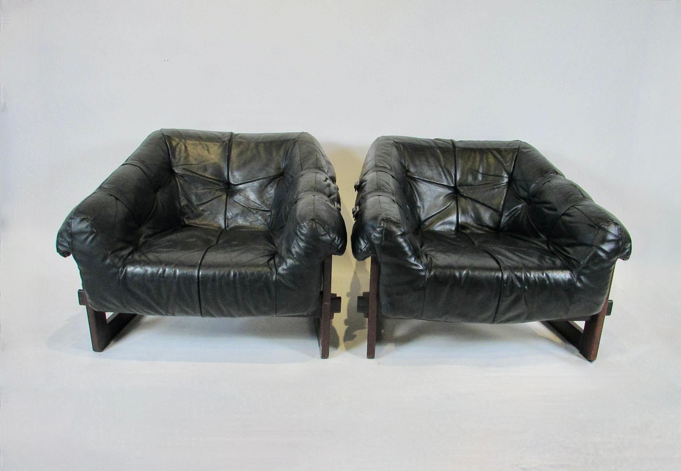 Percival Lafer Brazil Black Leather on Rosewood 4 Piece Living Room  7