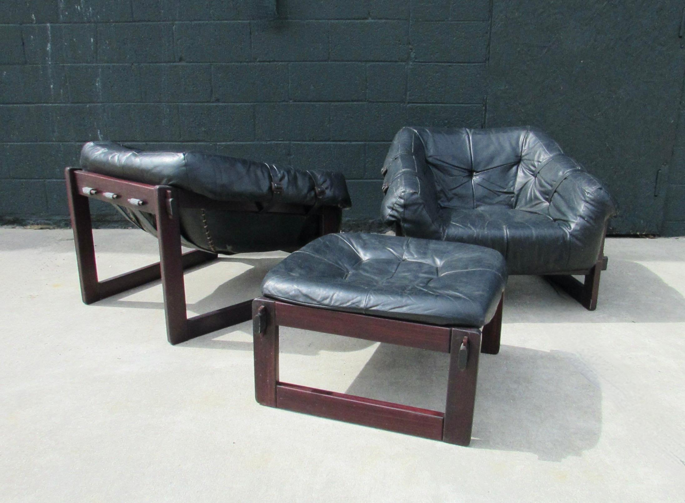 Percival Lafer Brazil Black Leather on Rosewood 4 Piece Living Room  9