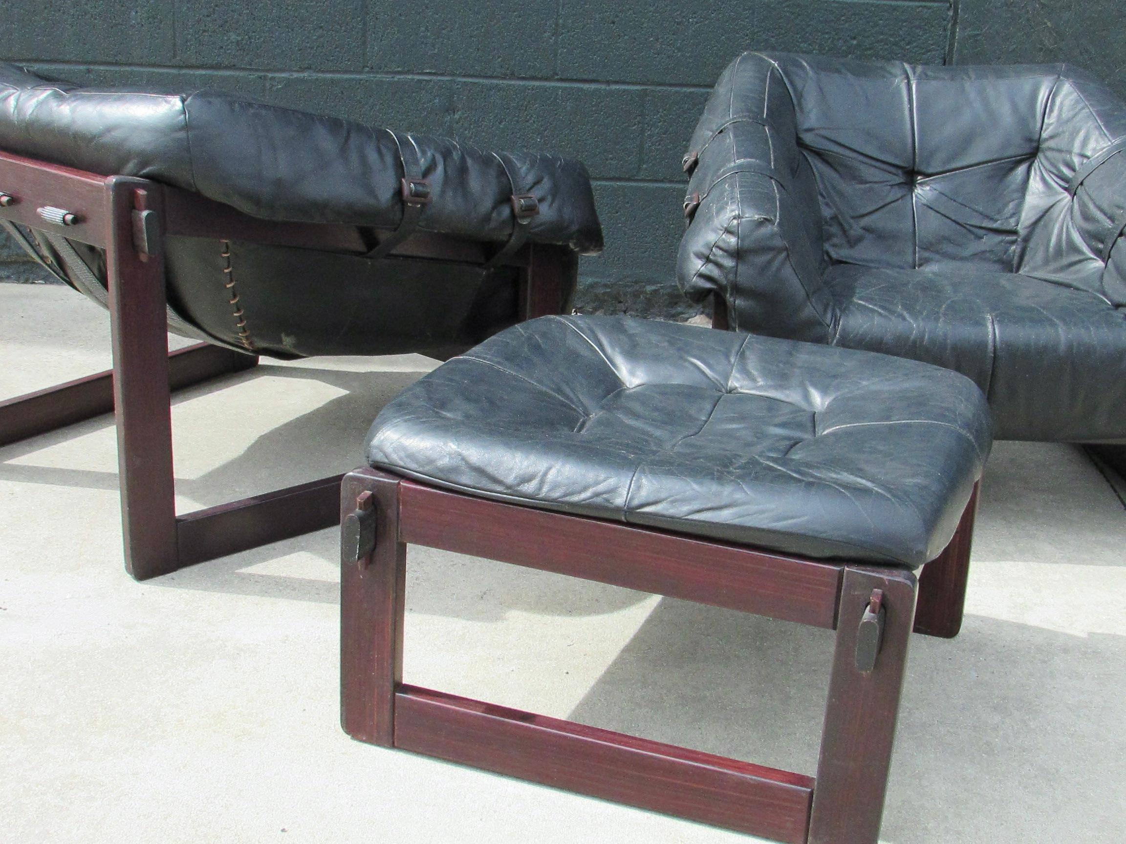 Percival Lafer Brazil Black Leather on Rosewood 4 Piece Living Room  14