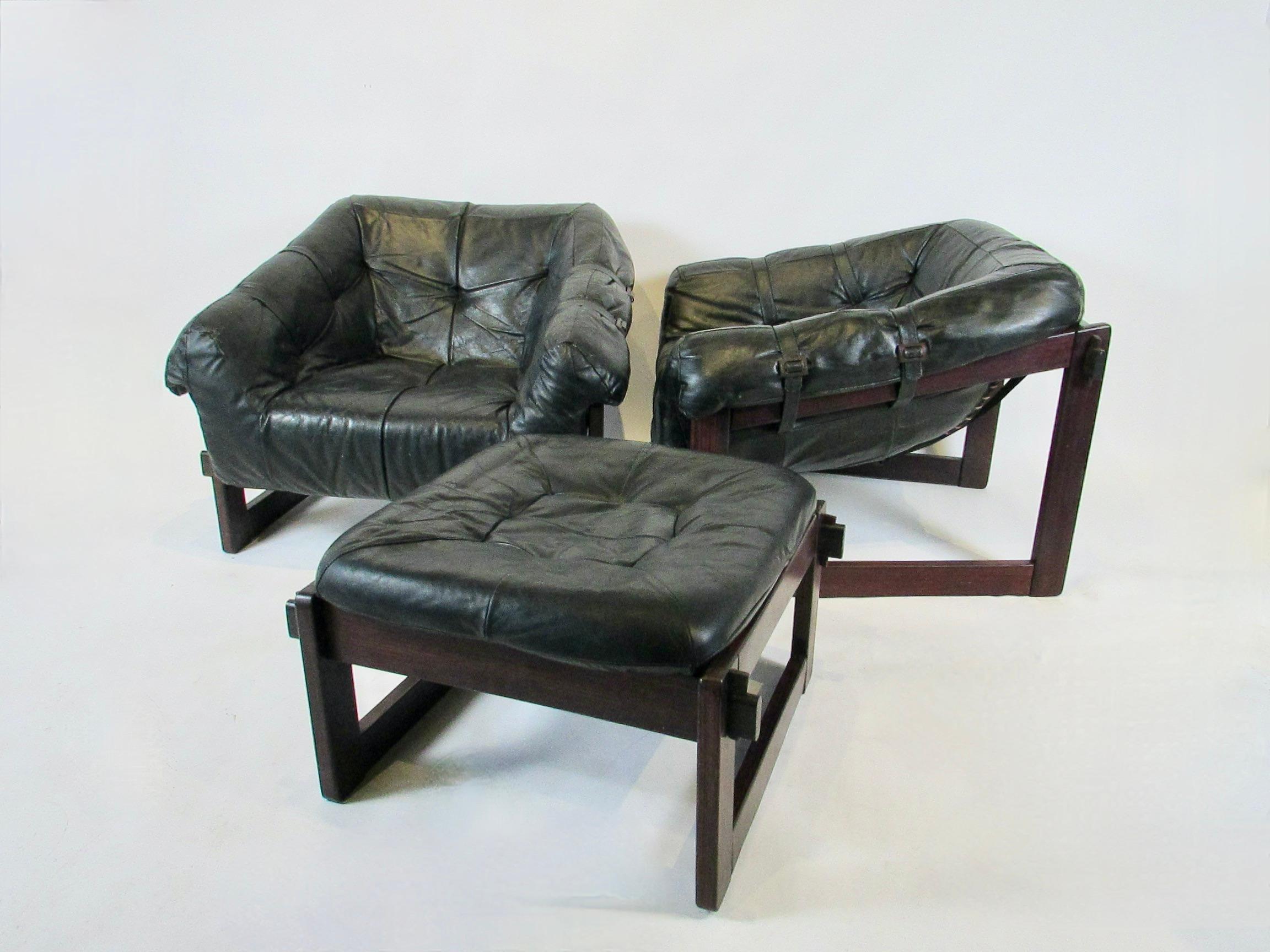 Percival Lafer Brazil Black Leather on Rosewood 4 Piece Living Room  15