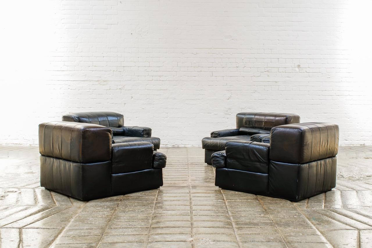 Percival Lafer Brazilian Black Leather Modular Sofa/Two Pair Chairs 6