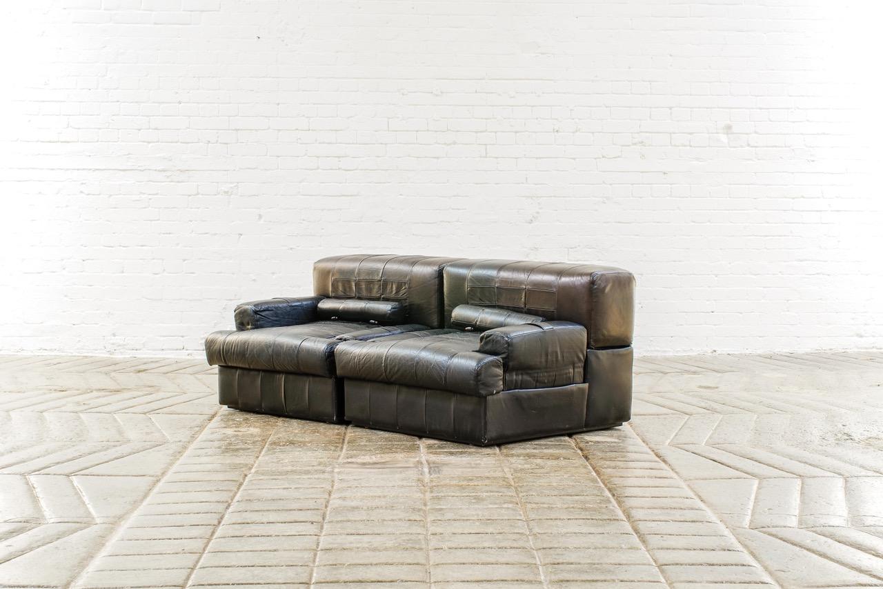 Percival Lafer Brazilian Black Leather Modular Sofa/Two Pair Chairs In Fair Condition In Sherborne, GB