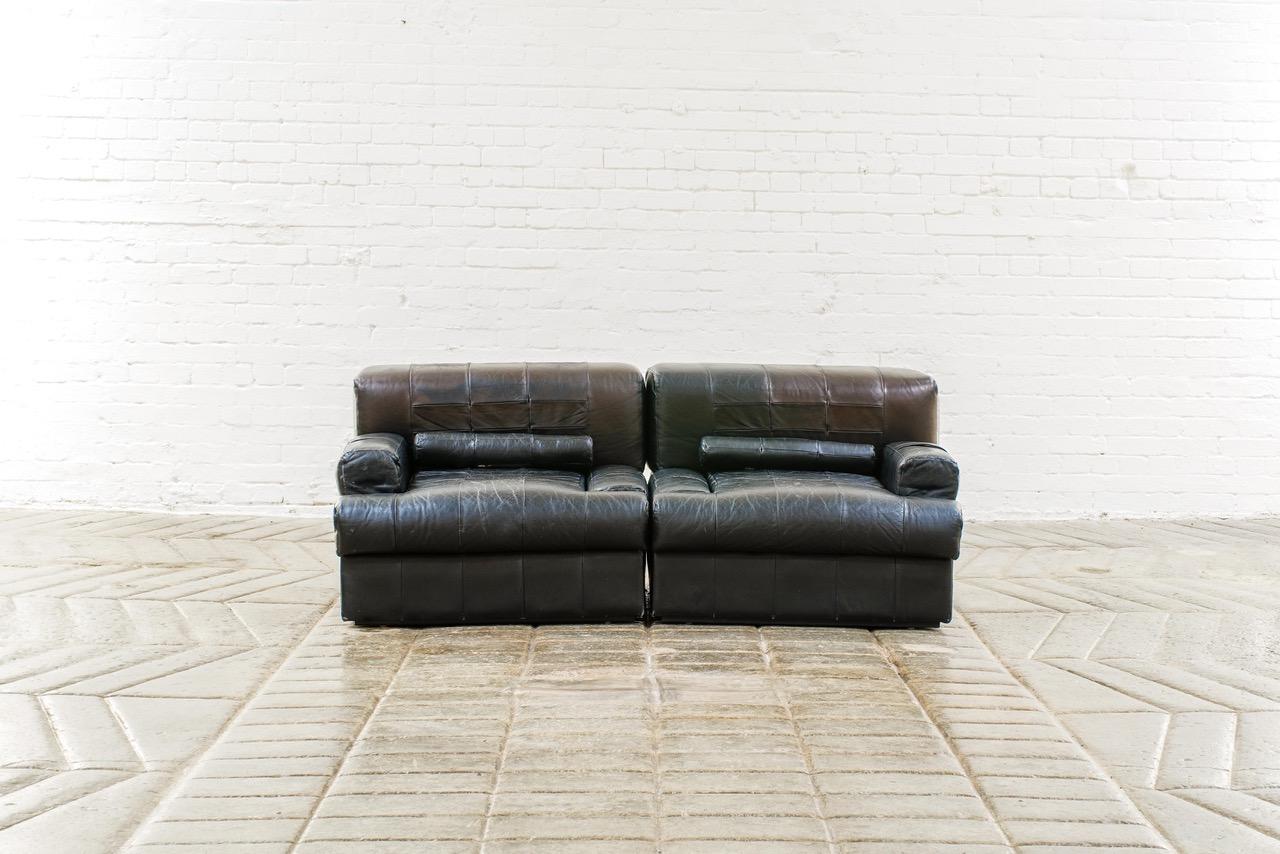 Percival Lafer Brazilian Black Leather Modular Sofa/Two Pair Chairs 1