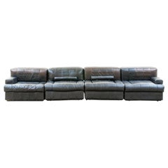Percival Lafer Brazilian Black Leather Modular Sofa/Two Pair Chairs