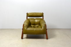 Percival Lafer Brazilian Lounge Chair Late 1950s Jacaranda Leather Olivegreen