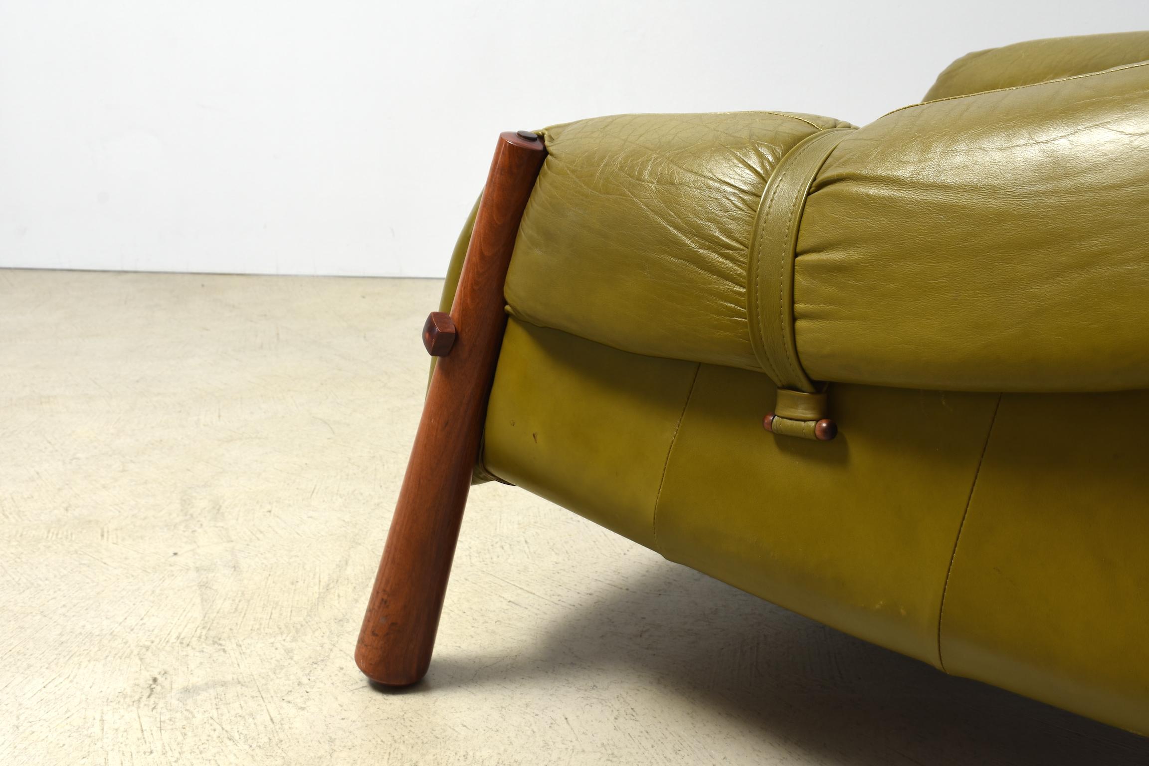 Mid-20th Century Percival Lafer Brazilian Lounge Chair Late 1950s Jacaranda Leather Olivegreen For Sale