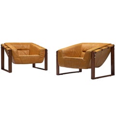 Percival Lafer Brazilian Lounge chairs in Ochre Yellow Leather