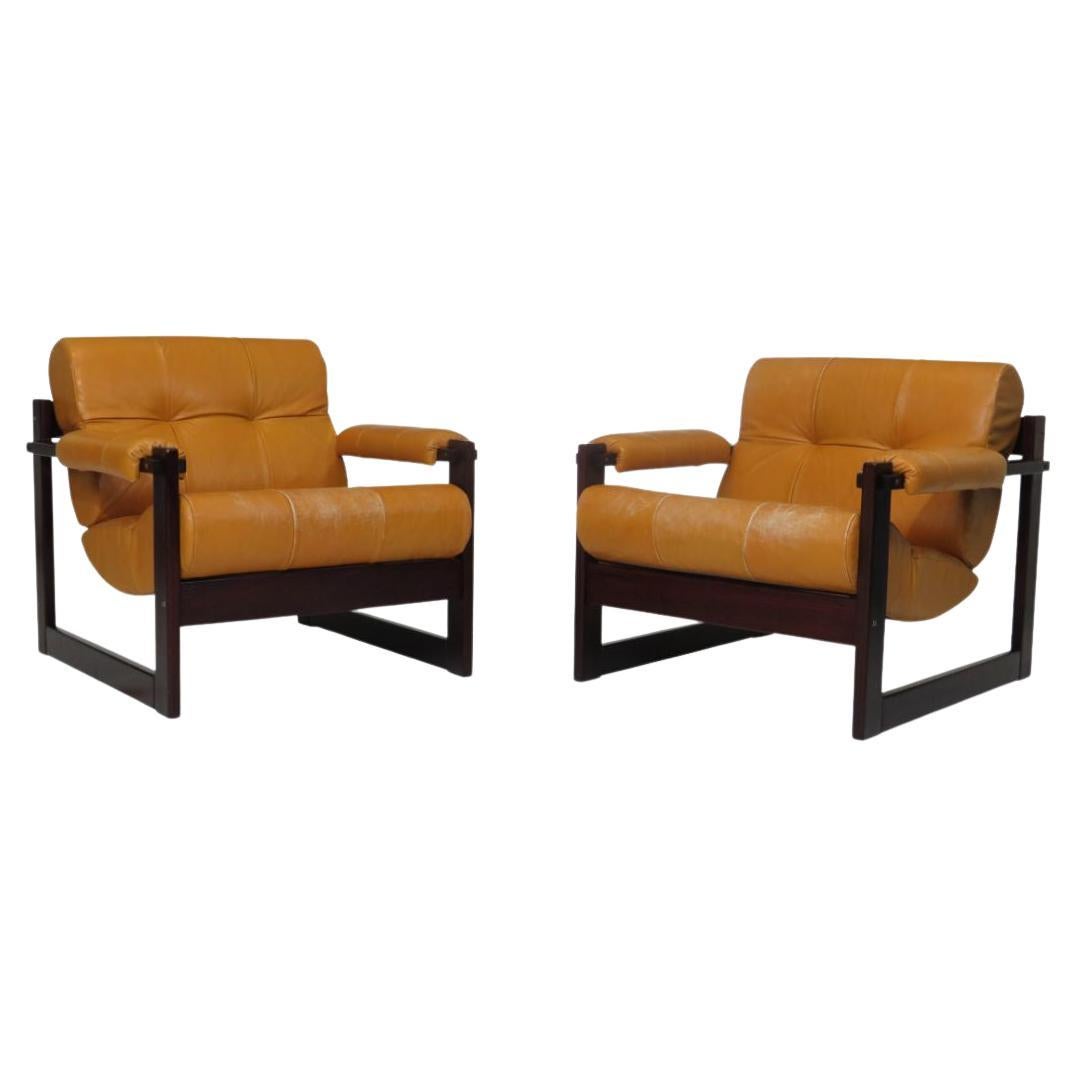 Percival Lafer Brazilian Mahogany Sling Chairs and Ottoman Set