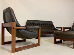 Percival Lafer Brazilian Mid-Century Modern Design Leather Living Room Set 1970s