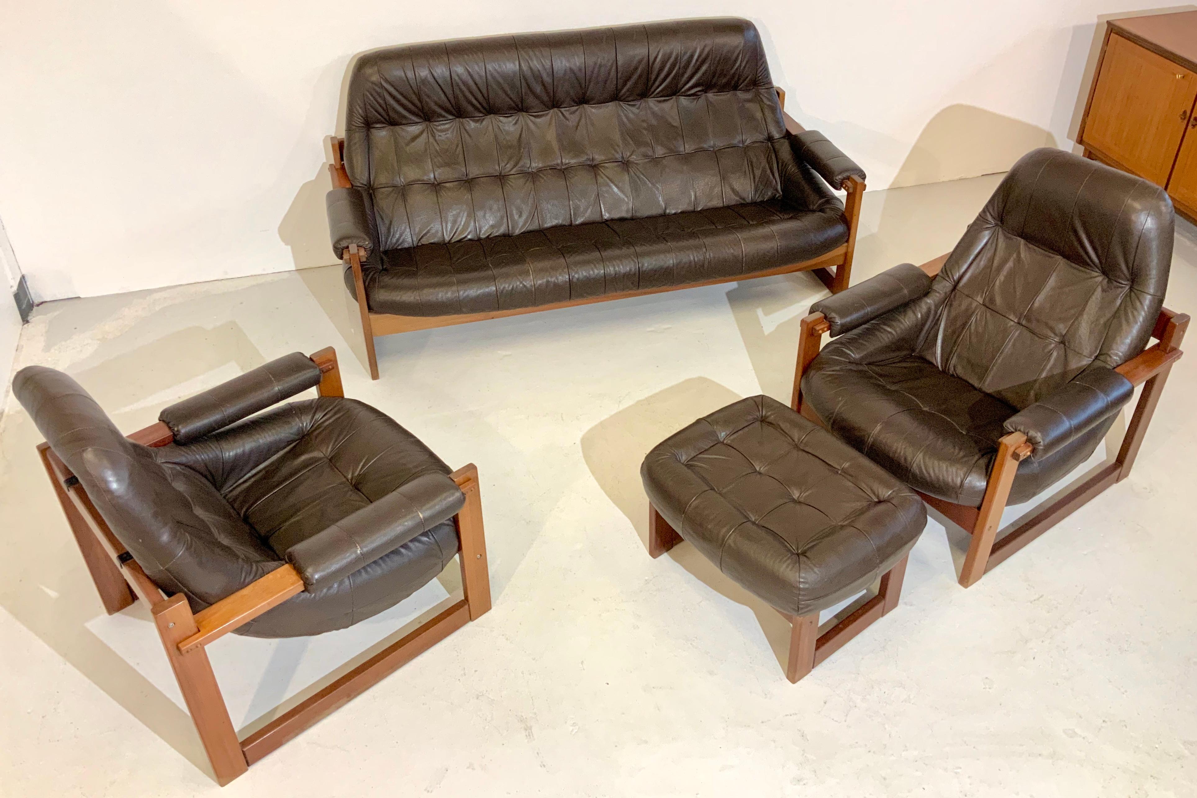 Percival Lafer Brazilian Mid-Century Modern Design Leather Living Room Set 1970s In Good Condition For Sale In Hamburg, DE