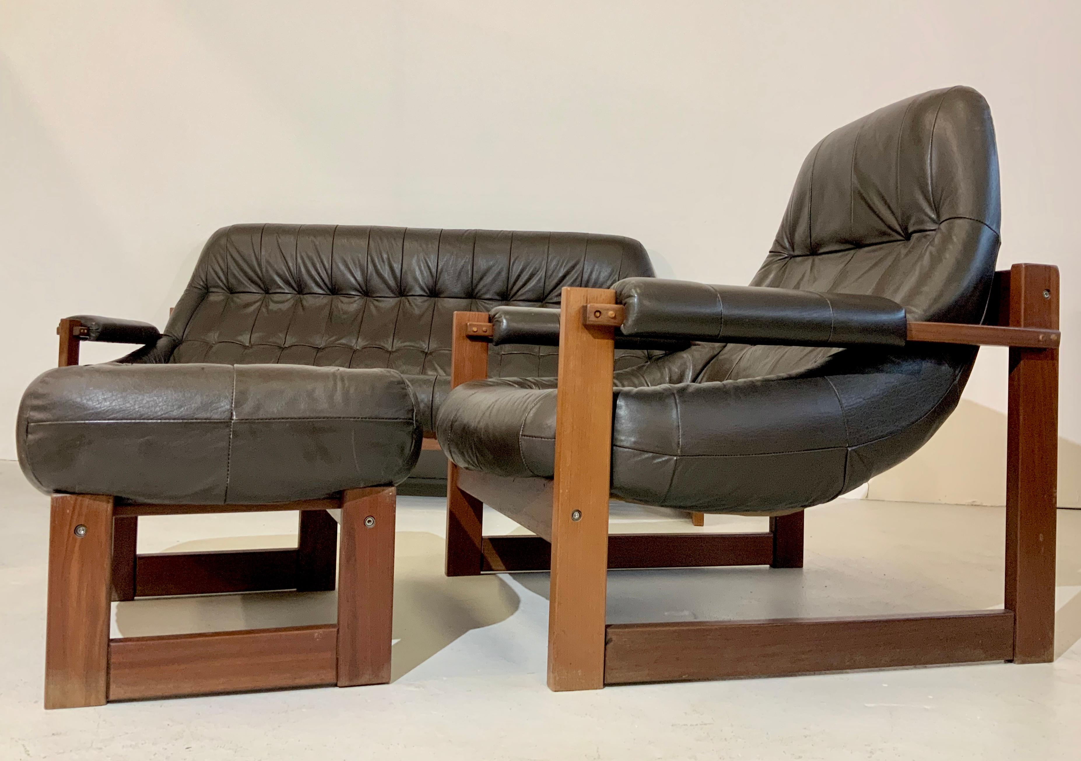 Late 20th Century Percival Lafer Brazilian Mid-Century Modern Design Leather Living Room Set 1970s For Sale