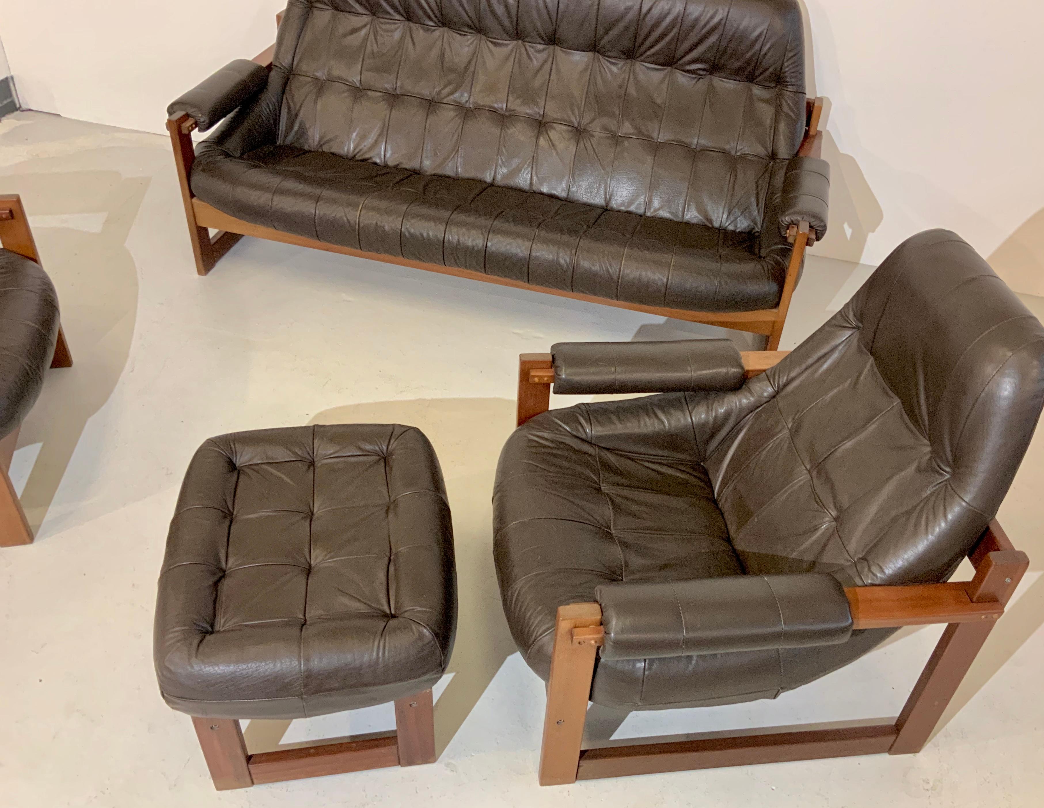 Percival Lafer Brazilian Mid-Century Modern Design Leather Living Room Set 1970s For Sale 1