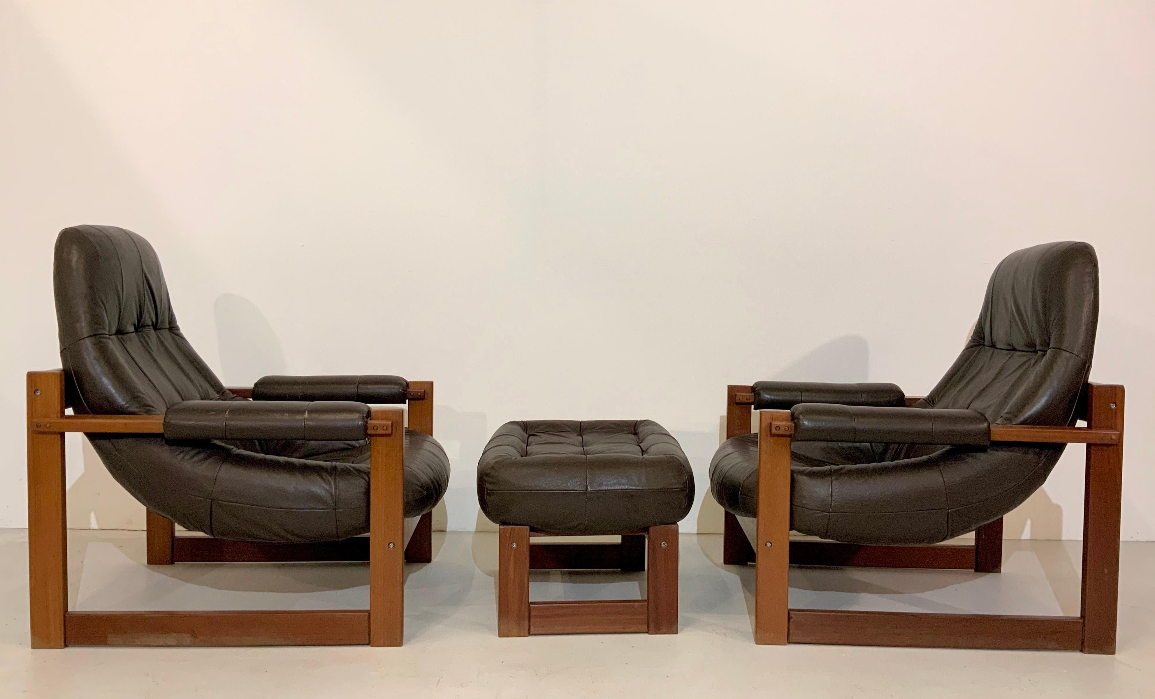 Percival Lafer Brazilian Mid-Century Modern Design Leather Living Room Set 1970s For Sale 2