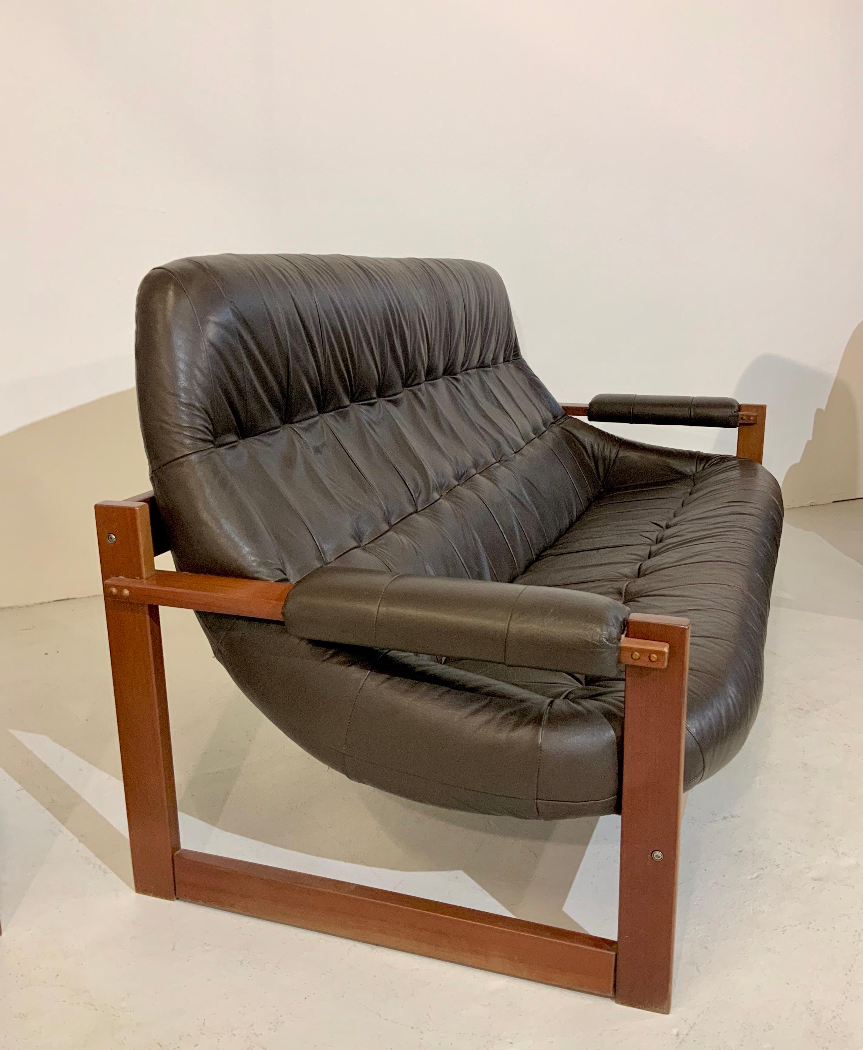 Percival Lafer Brazilian Mid-Century Modern Design Leather Living Room Set 1970s For Sale 5