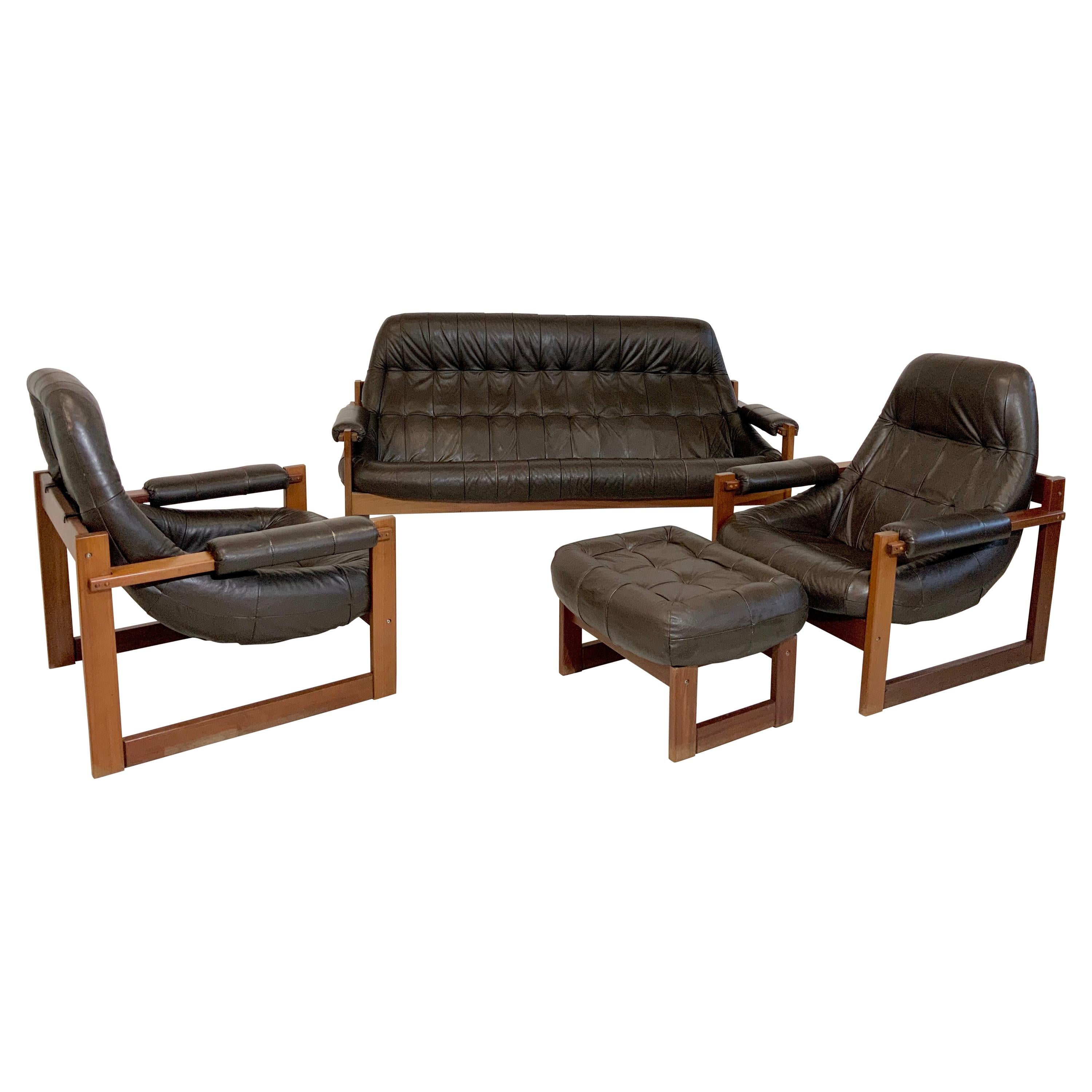 Percival Lafer Brazilian Mid-Century Modern Design Leather Living Room Set 1970s For Sale