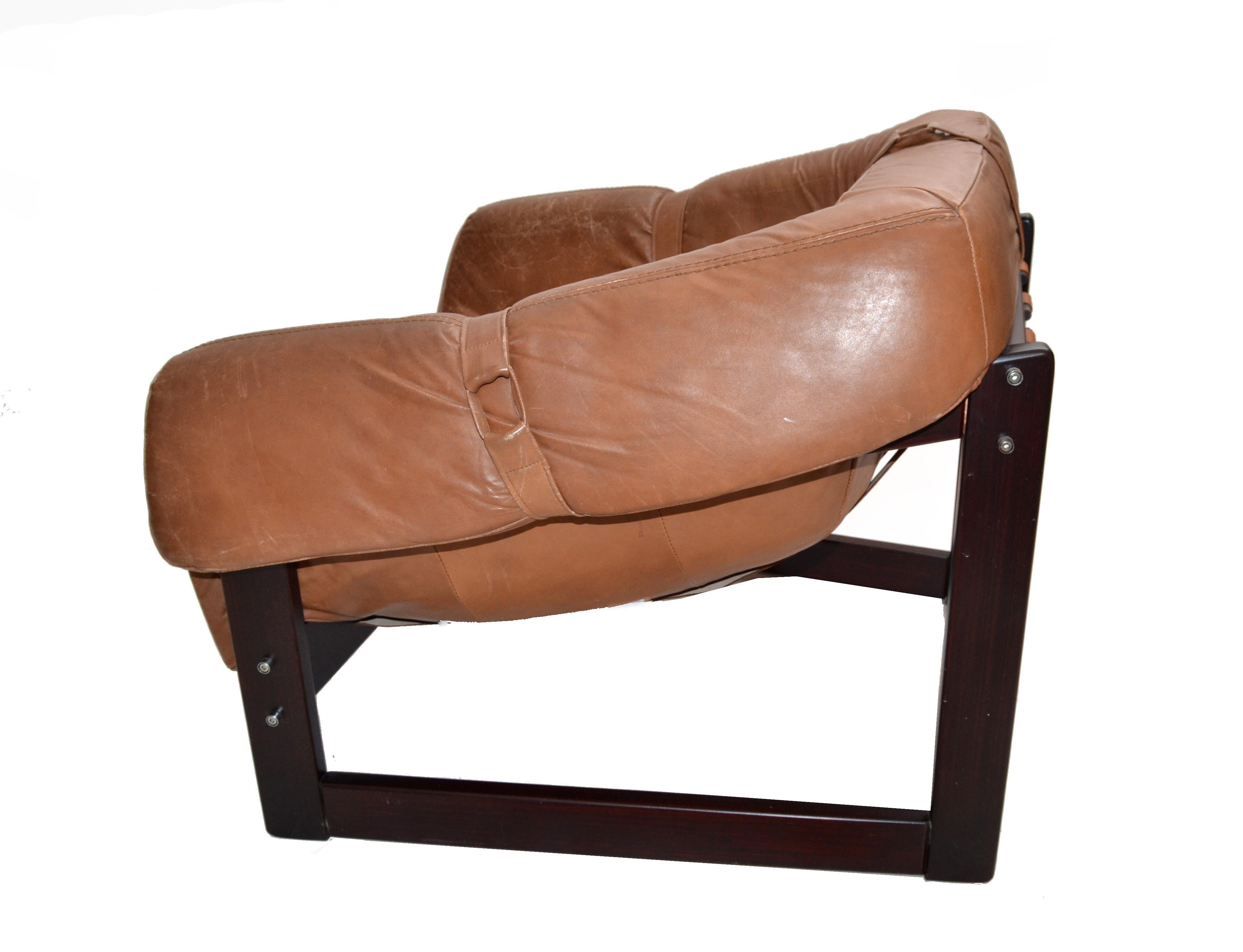 20th Century Percival Lafer Brazilian Rosewood & Leather Arm Lounge Chair Mid-Century Modern