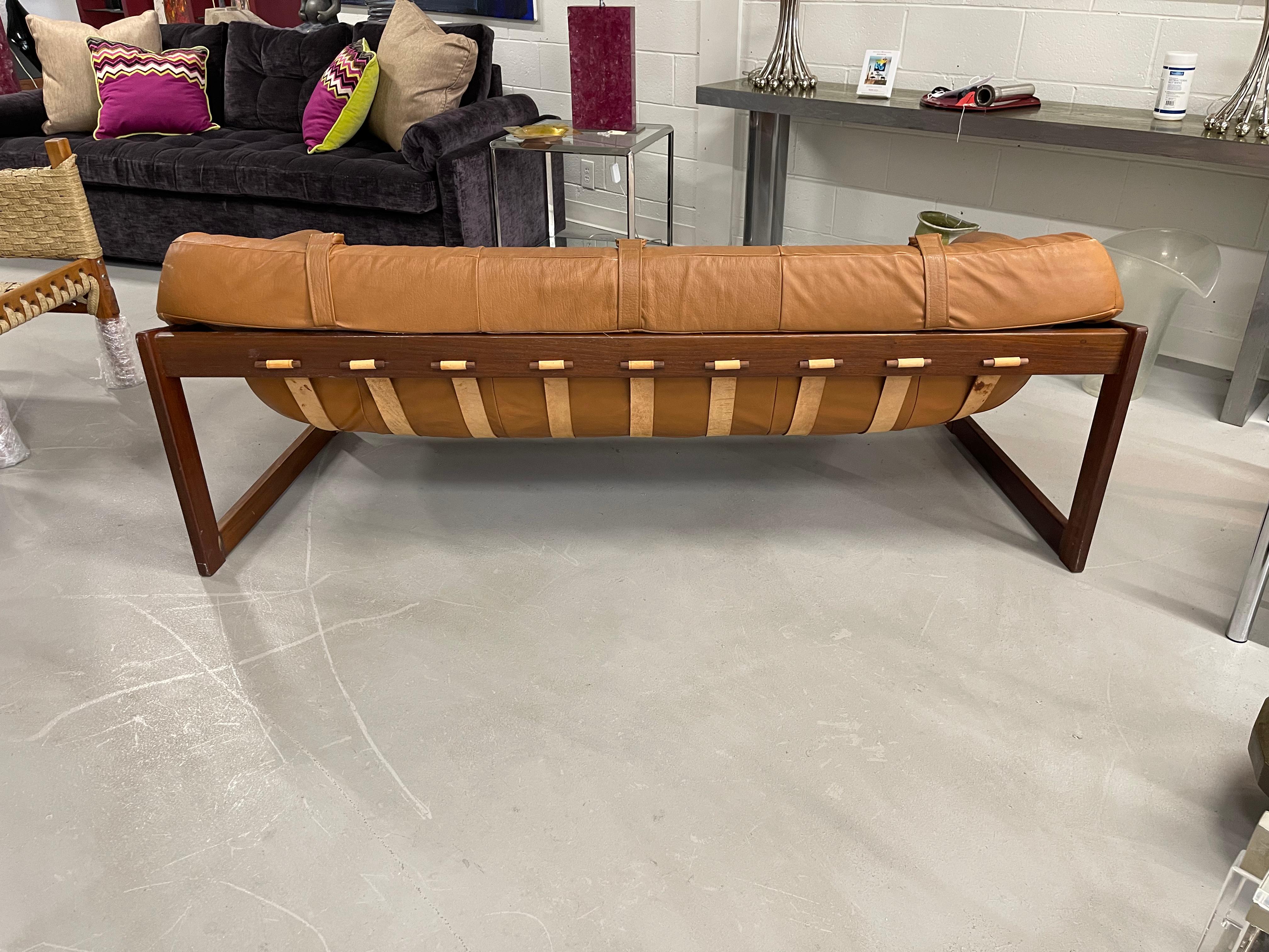 Machine-Made Percival Lafer Brazilian Rosewood Leather Sofa