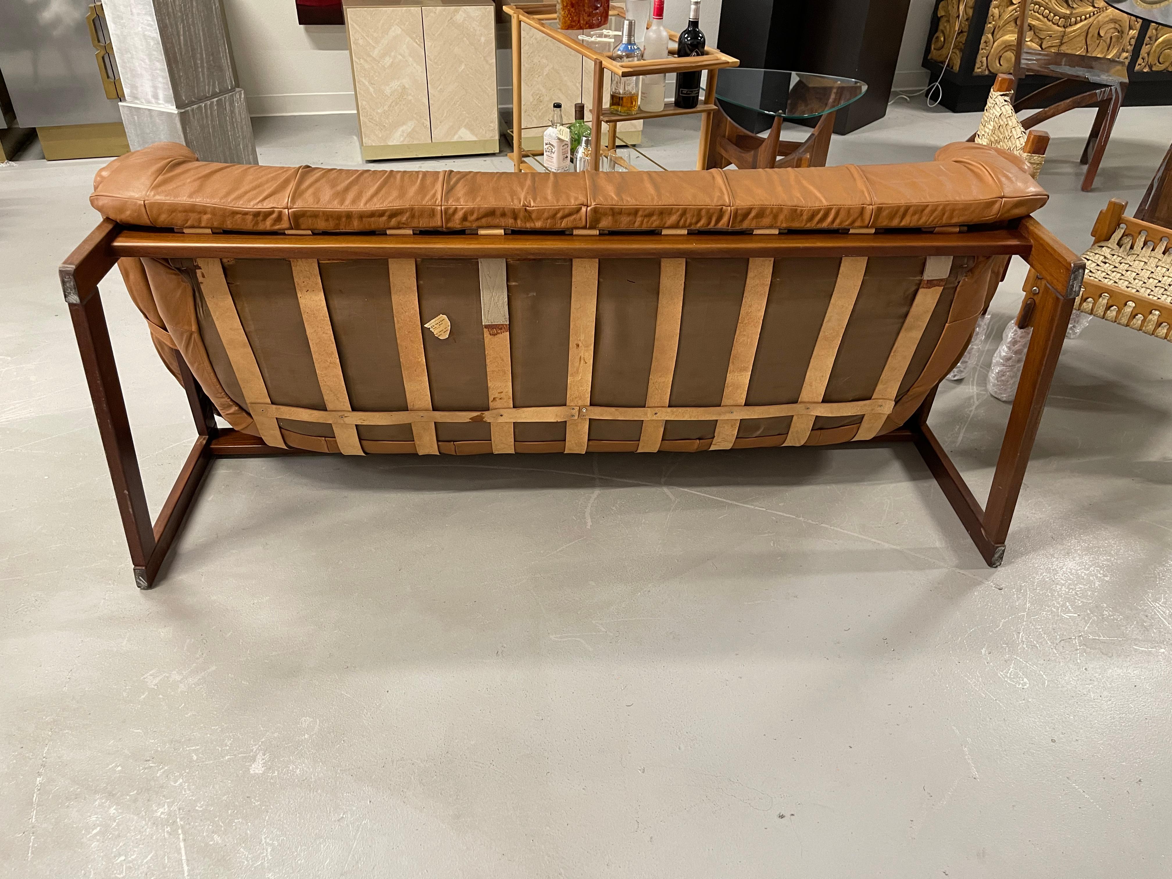 Late 20th Century Percival Lafer Brazilian Rosewood Leather Sofa