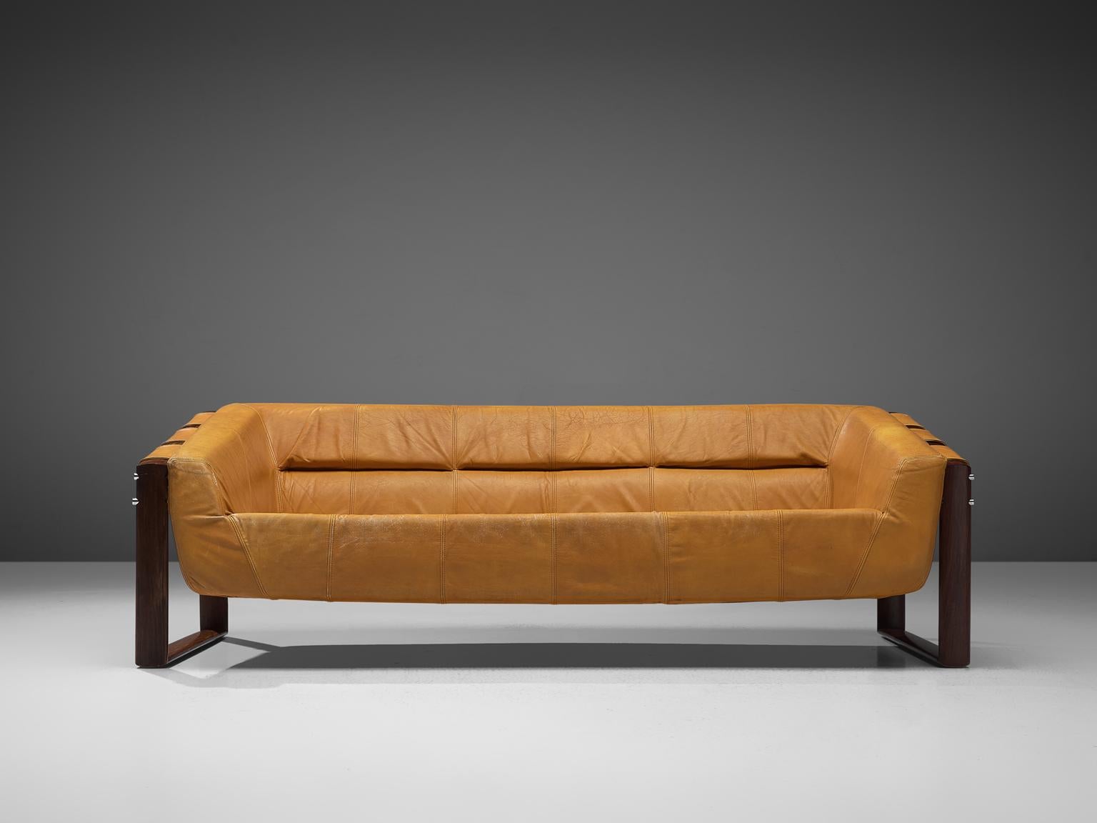 Mid-Century Modern Percival Lafer Brazilian Sofa in Ochre Yellow Leather