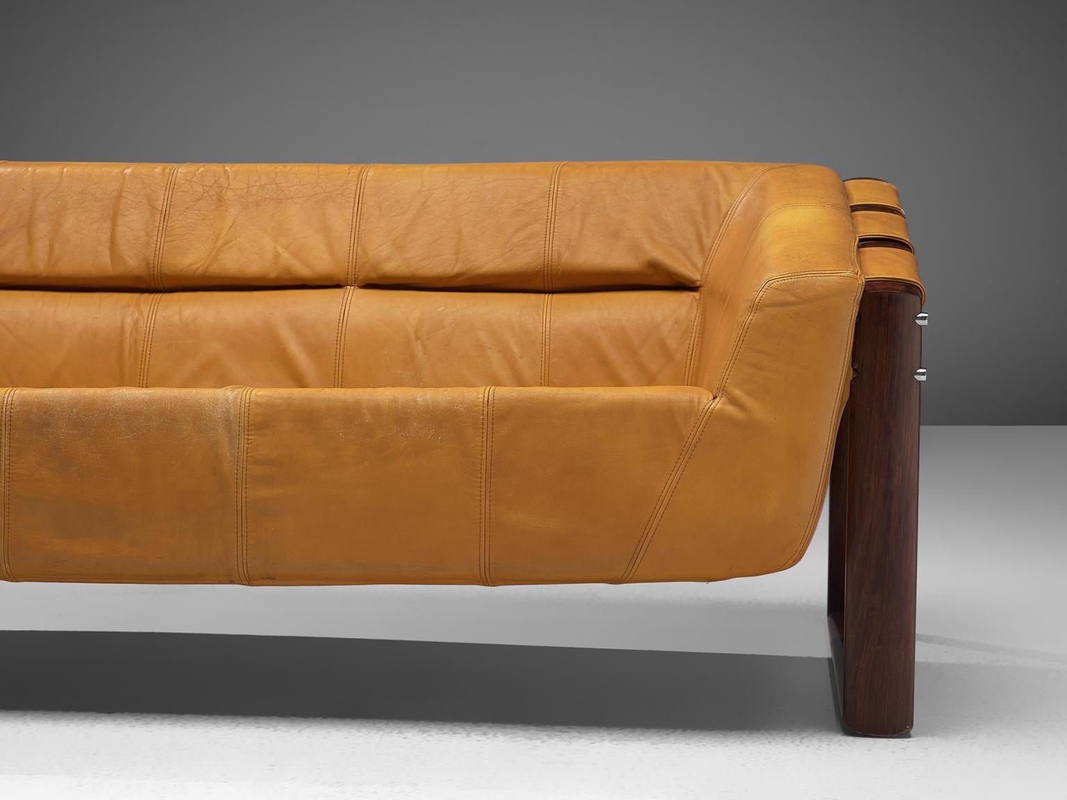 Percival Lafer Brazilian Sofa in Ochre Yellow Leather In Good Condition In Waalwijk, NL