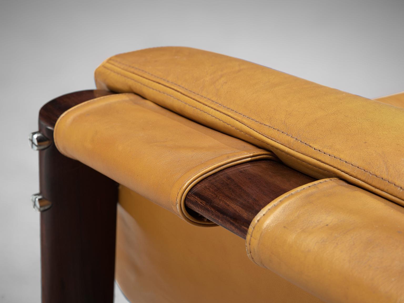 Mid-20th Century Percival Lafer Brazilian Sofa in Ochre Yellow Leather