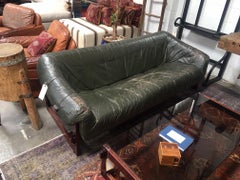 Percival Lafer Brazilian Sofa with Dark Green Leather