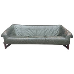 Vintage Percival Lafer Brazilian Sofa with Dark Green Leather