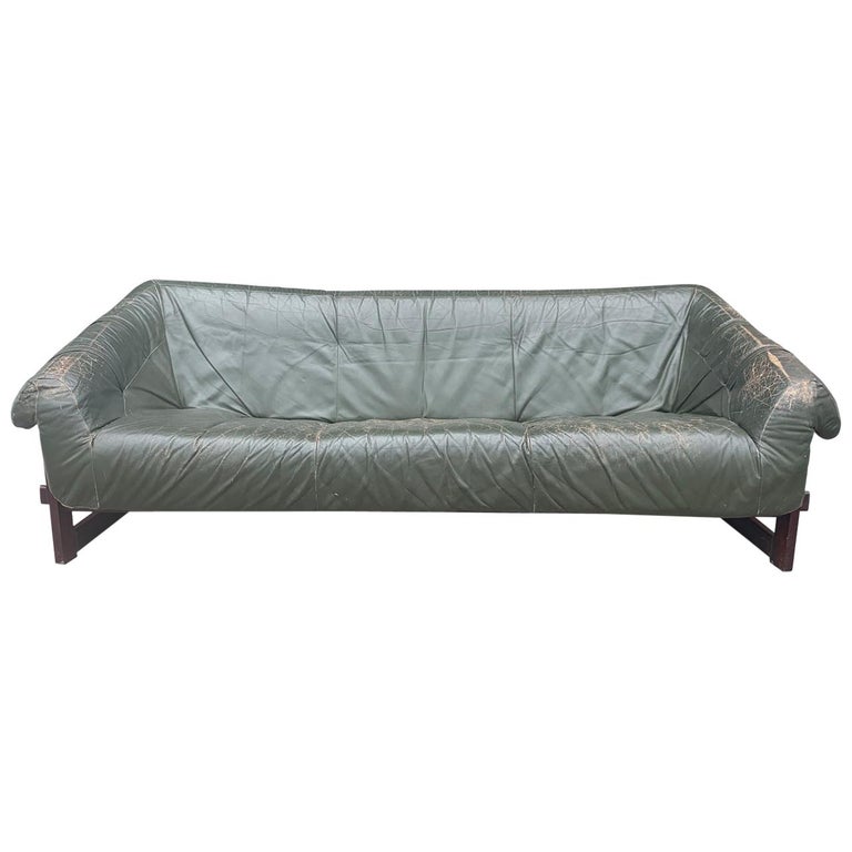 Percival Lafer Brazilian Sofa With Dark Green Leather For At Percival Lafer Brazilian Sofa With Dark Green Leather For