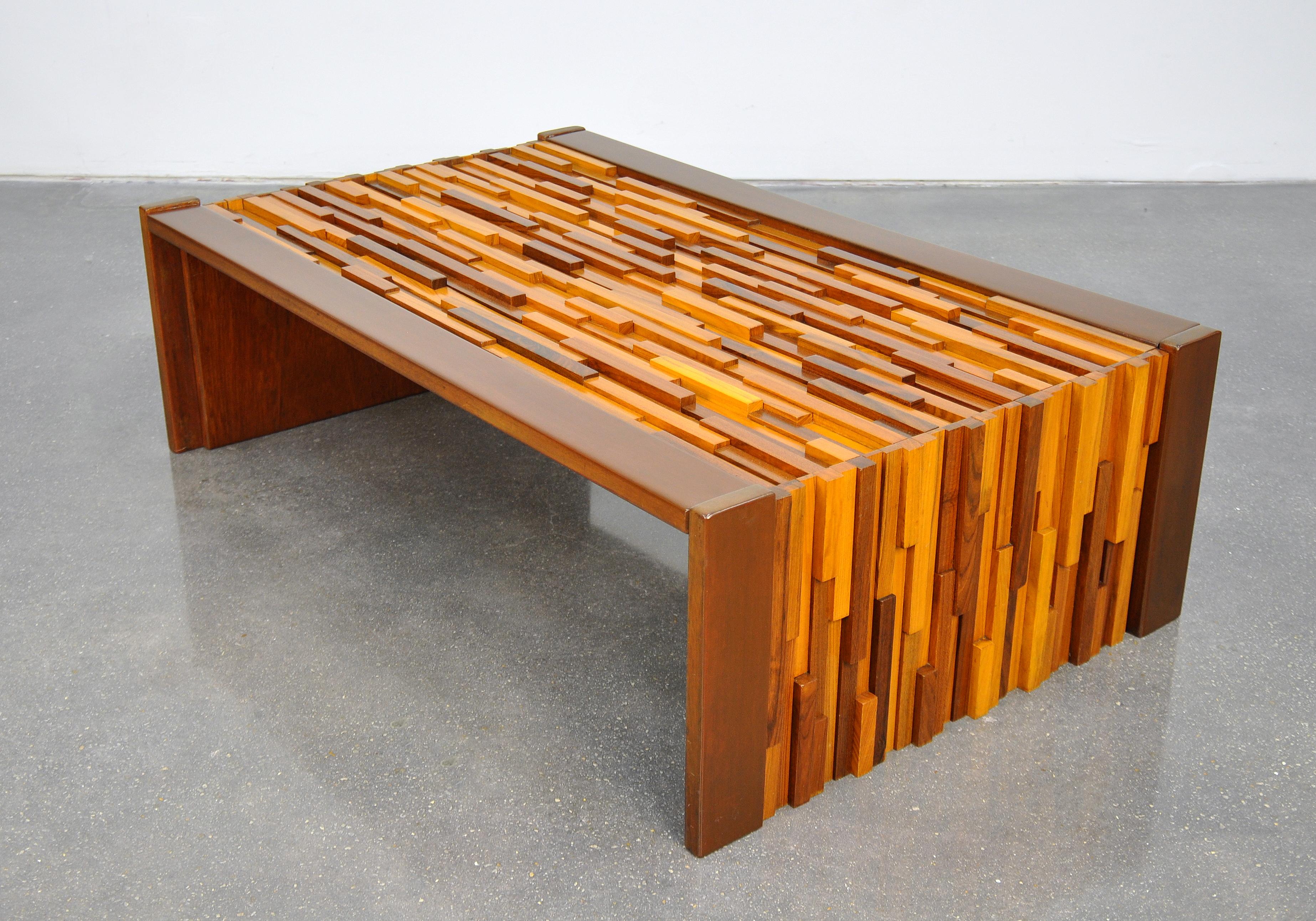 Brazilian Percival Lafer Rosewood, Teak and Mahogany Brutalist Coffee Table