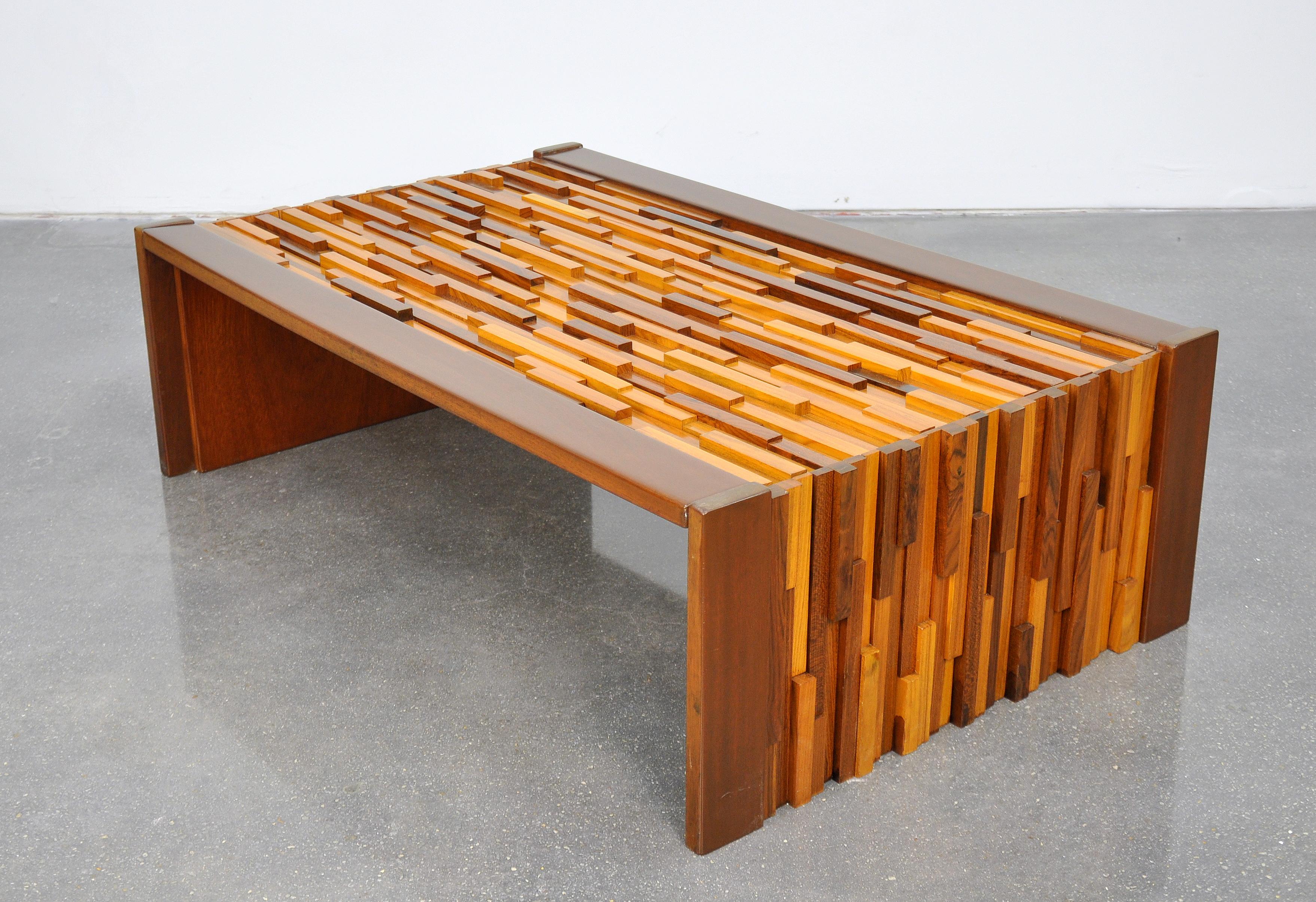 Percival Lafer Rosewood, Teak and Mahogany Brutalist Coffee Table 1