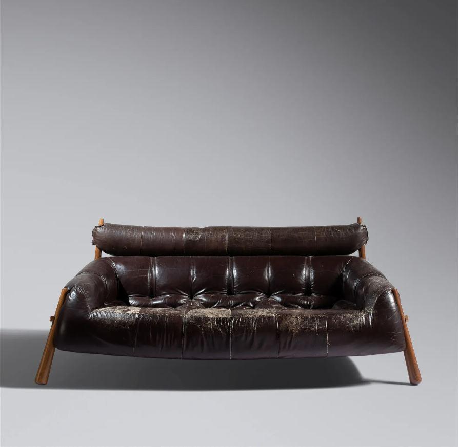 The MP-97 3-seat sofa designed by Percival Lafer ((Brazilian, b. 1936). This rare gorgeous chocolate brown leather has the most wonderful rich patina.  

This beautiful MP-97 sofa, made of Jatobá wood is another great example of the imaginative and