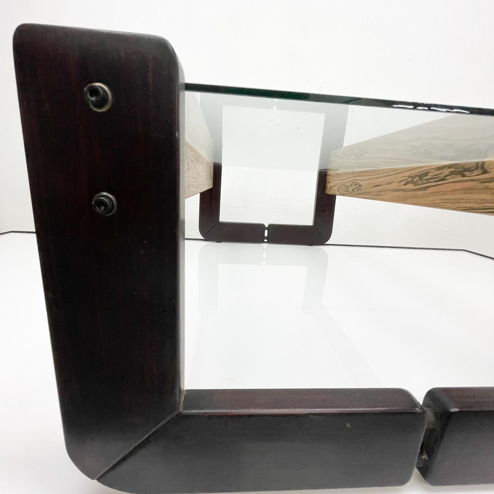 1960s Brazil Percival Lafer Modern Exotic Wood Framed Glass Coffee Table For Sale 5