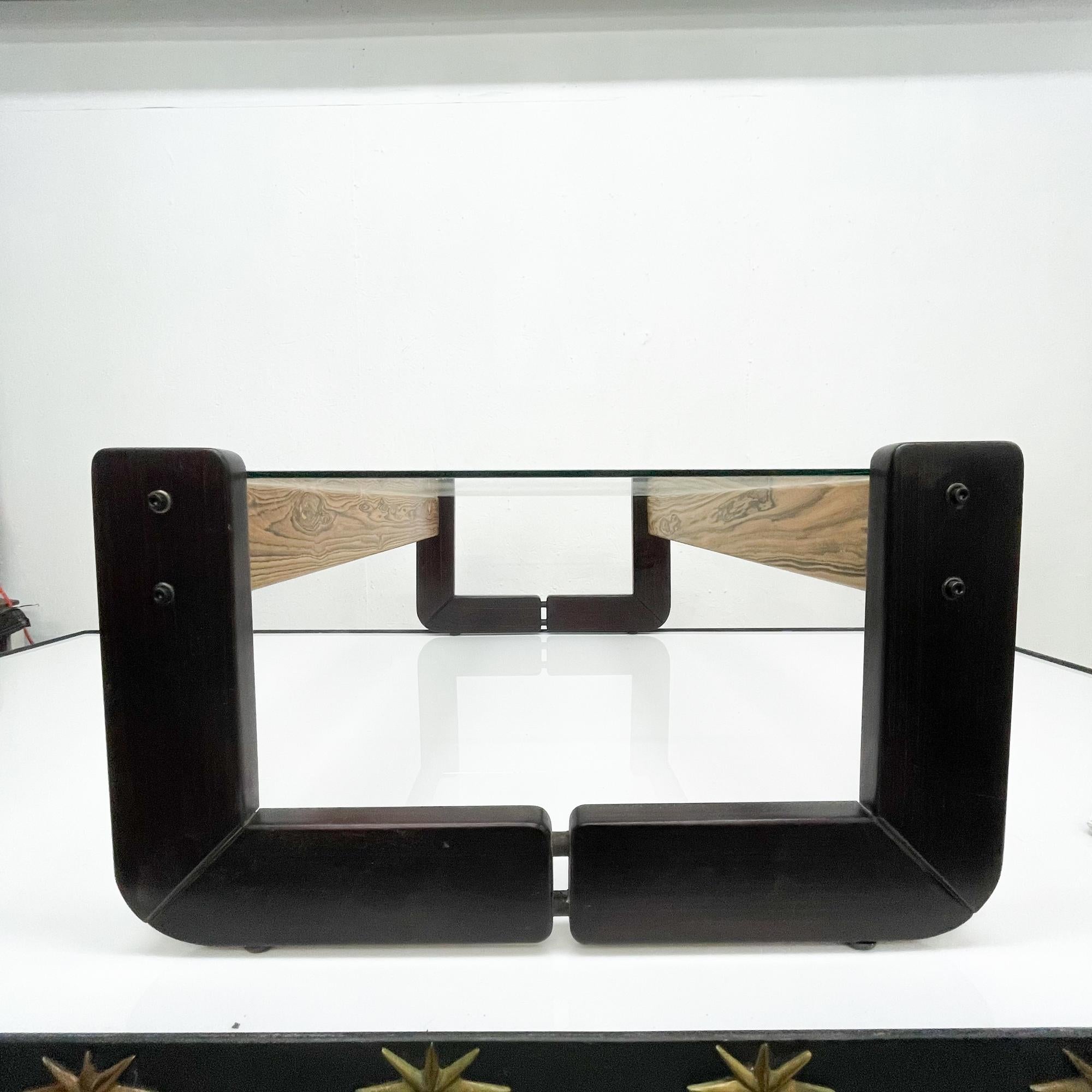 1960s Brazil Percival Lafer Modern Exotic Wood Framed Glass Coffee Table For Sale 3